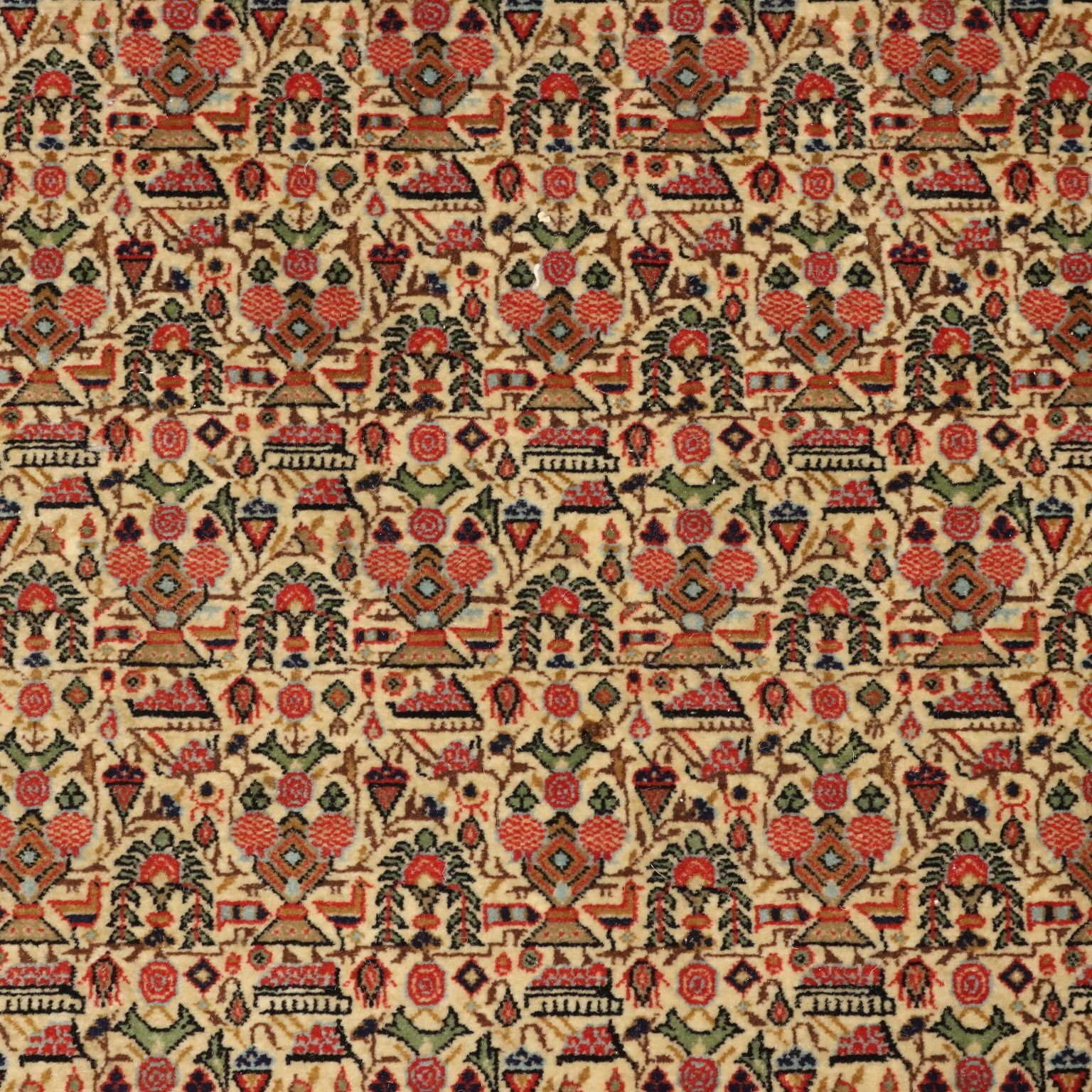 Antiek Aziatisch tapijt, katoen, wol en zijde, fijne knoop, 59 x 39 inch photo Textiel