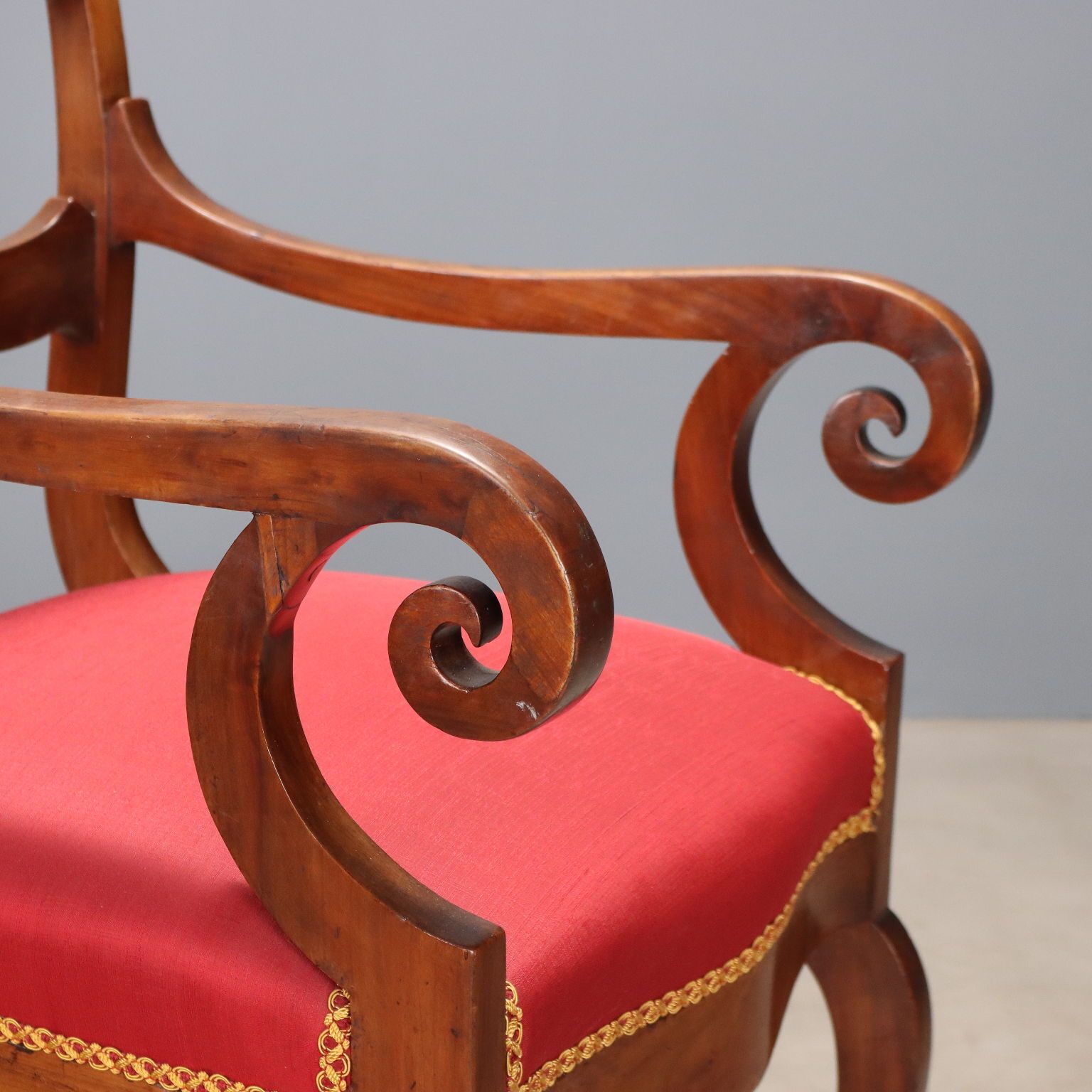 Antieke Fauteuil Restauratiestijl Walnoot Stof Italië 19e Eeuw photo vinterior