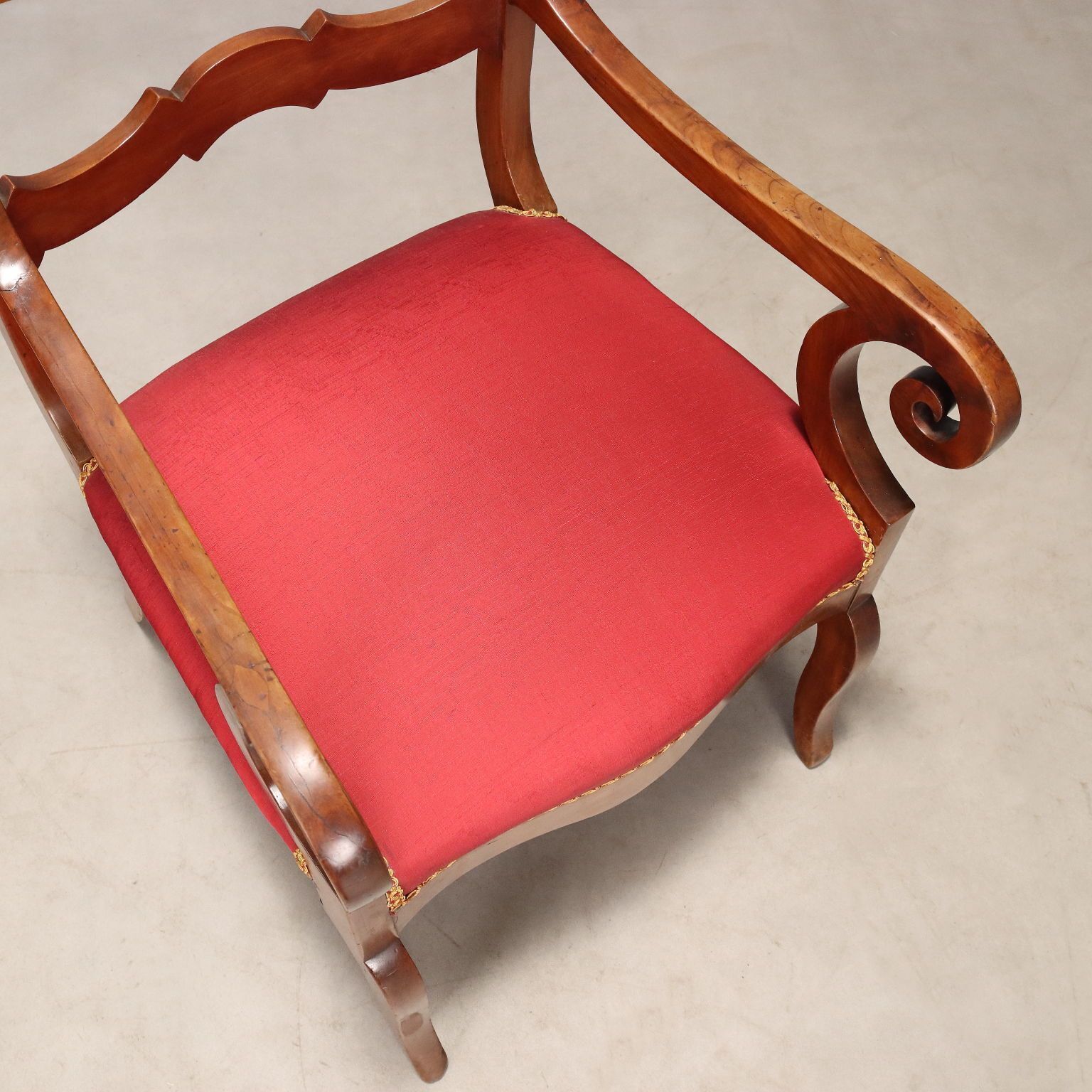 Antieke Fauteuil Restauratiestijl Walnoot Stof Italië 19e Eeuw photo vintage
