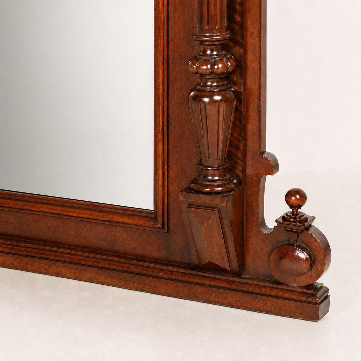 Monumental 19th Century Italian Carved Walnut Mirror With Architectural Pediment photo Home Decor