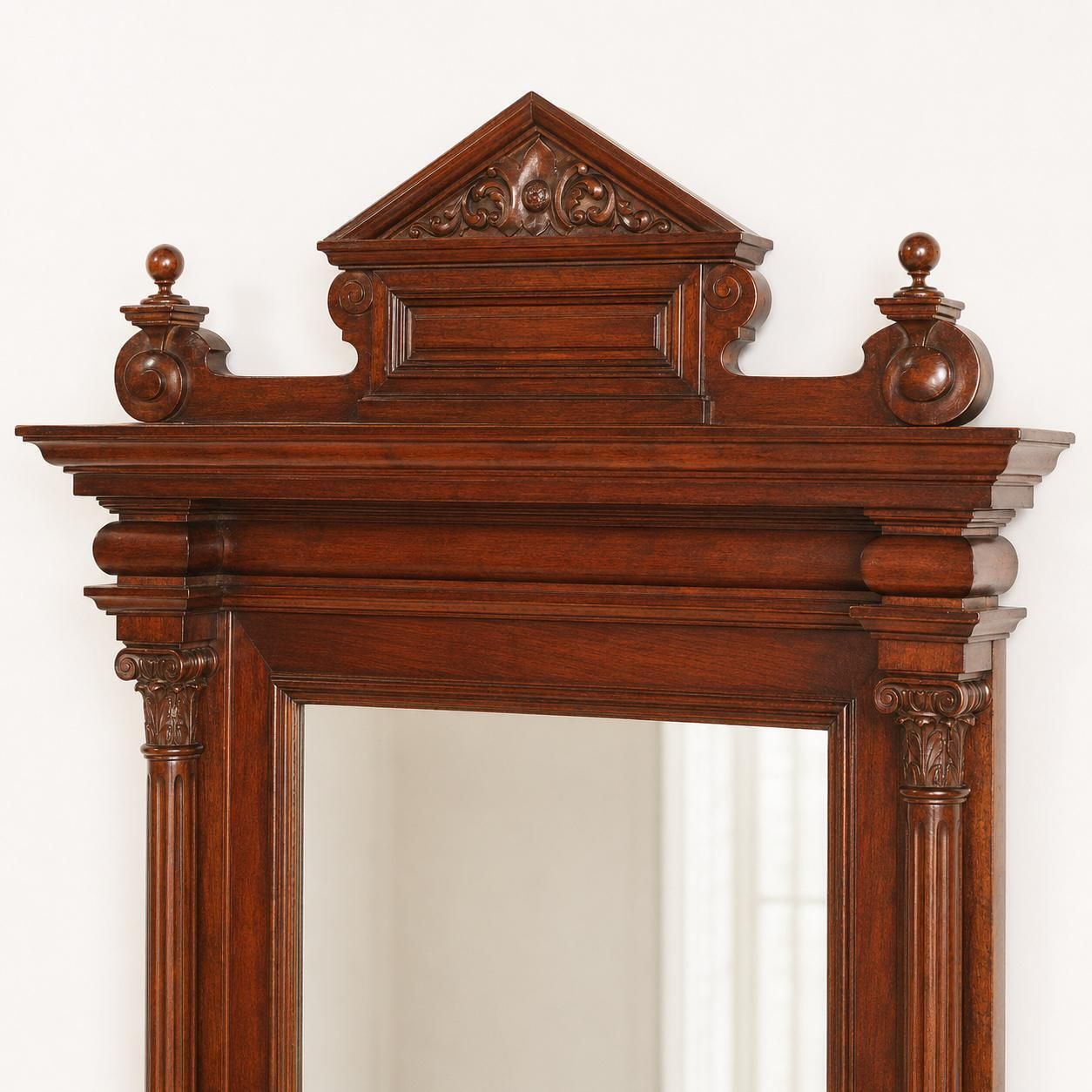 Monumental 19th Century Italian Carved Walnut Mirror With Architectural Pediment photo 6260.0