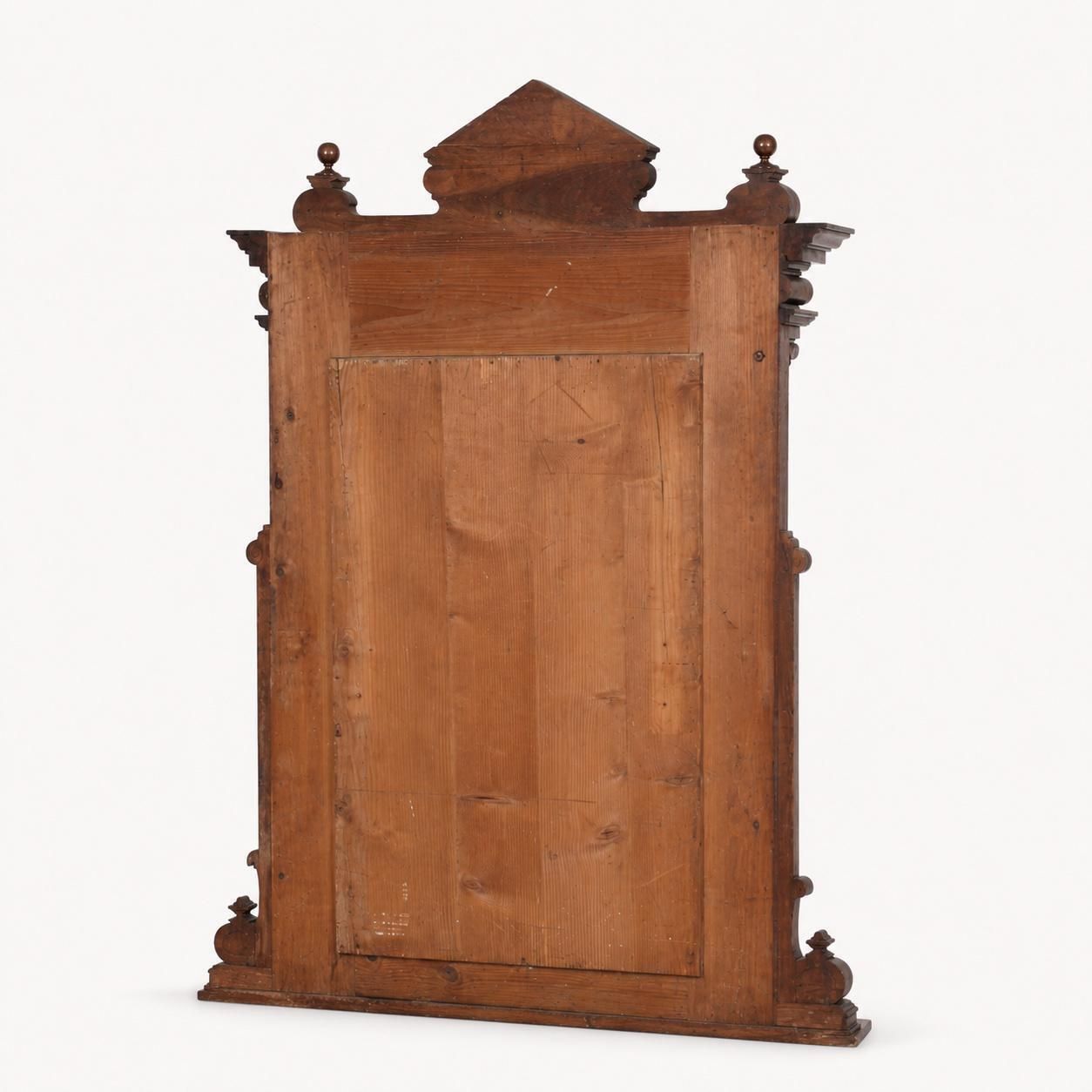 Monumental 19th Century Italian Carved Walnut Mirror With Architectural Pediment photo vinterior
