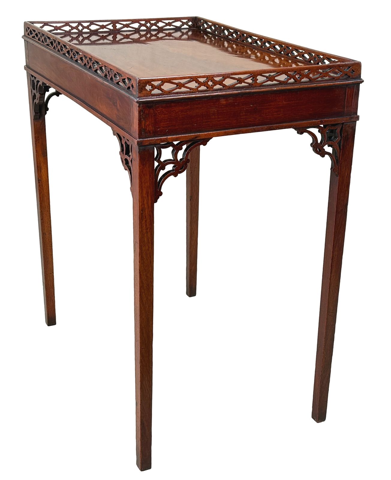 Georgiaanse mahonie zilvertaindel, Chippendale-periode (Engeland, ca. 1760) photo for sale