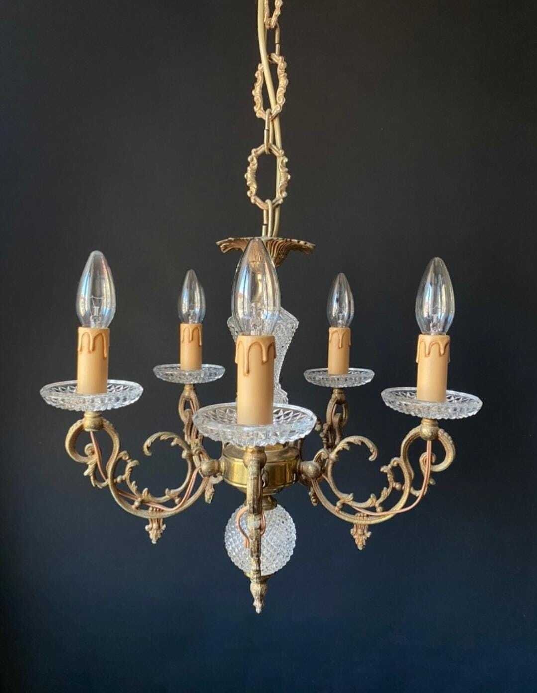 Antieke Kroonluchter uit Frankrijk met Glas photo Verlichting