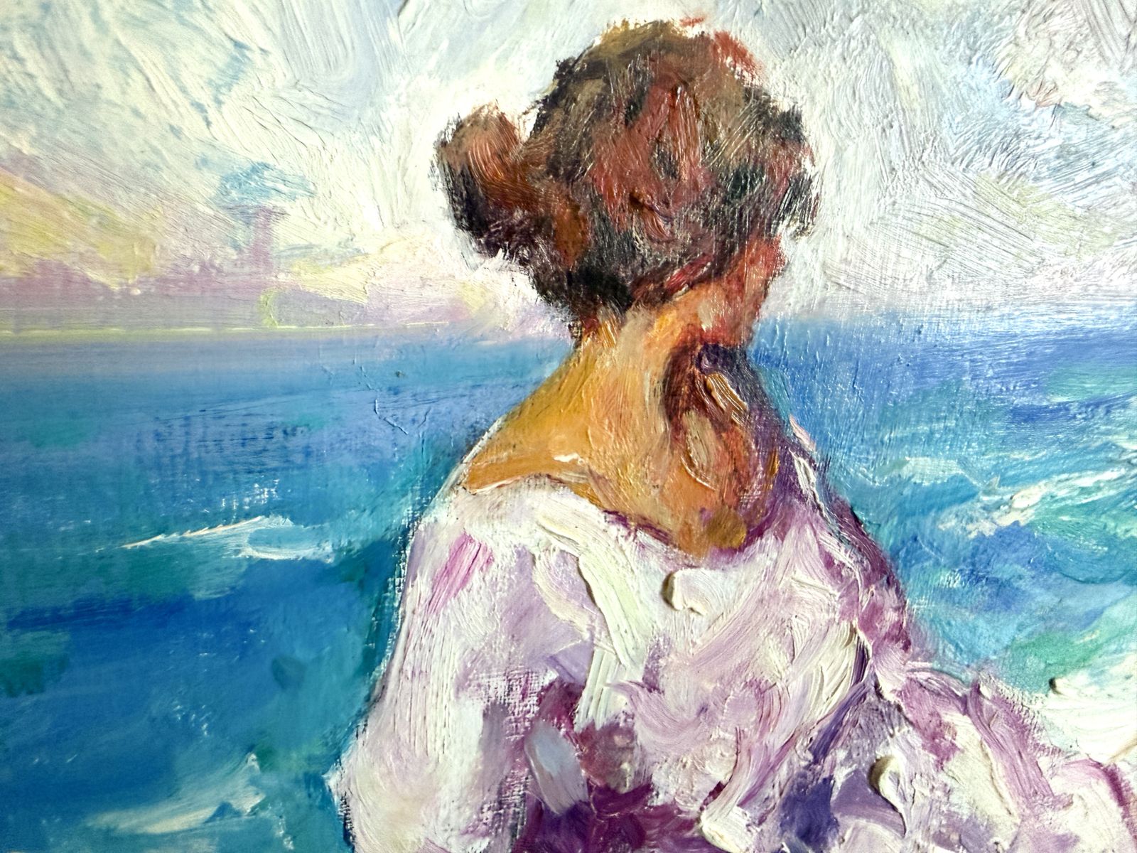 Jose Antonio Pineda Bueno Mediterranean Woman By The Sea Spanish Figurative Oil Canvas Painting European 2000 photo Art