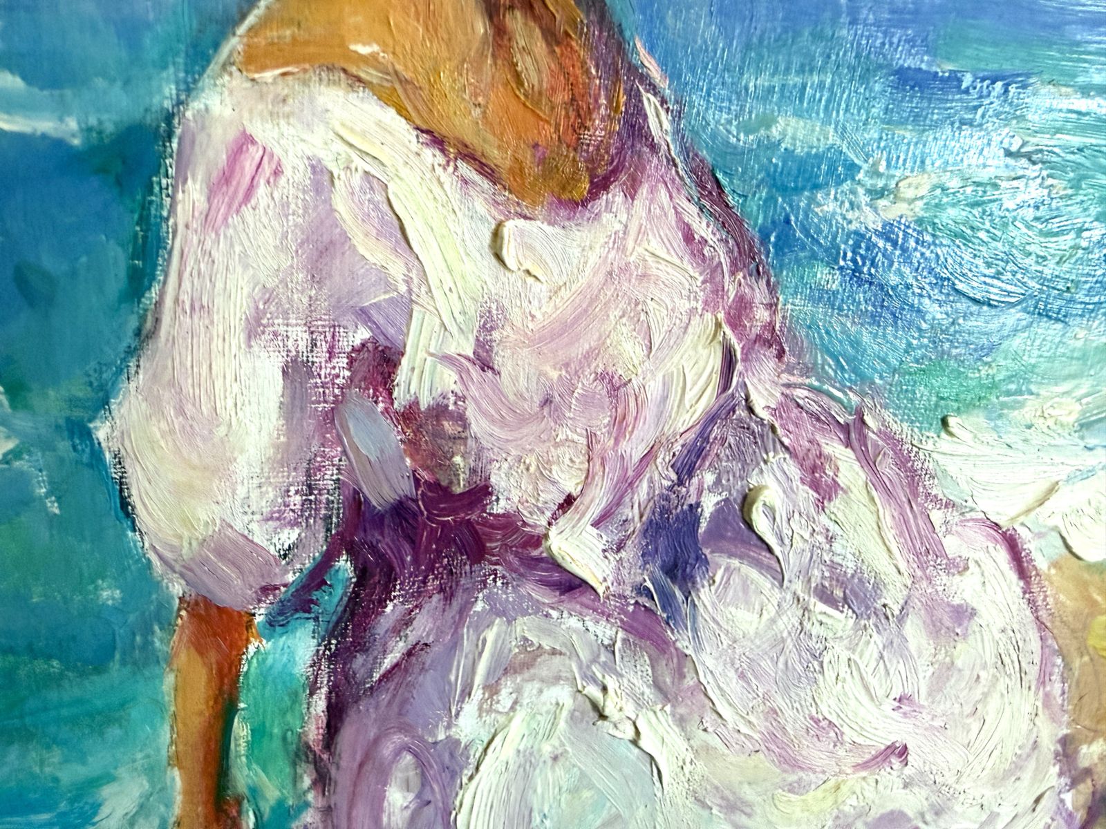 José Antonio Pineda Bueno, Femme méditerranéenne au bord de la mer, peinture figurative espagnole à l'huile sur toile, Europe, 2000 photo 900.0