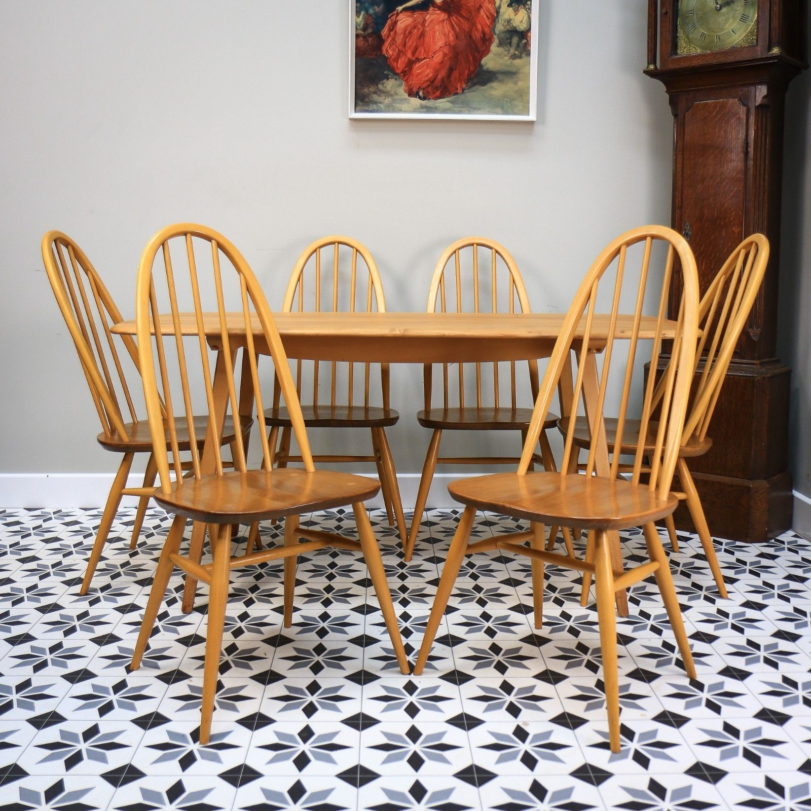 Six Ercol Quaker 365 Chairs And Ercol Plank Dinnig Table  In Elm And photo vinterior