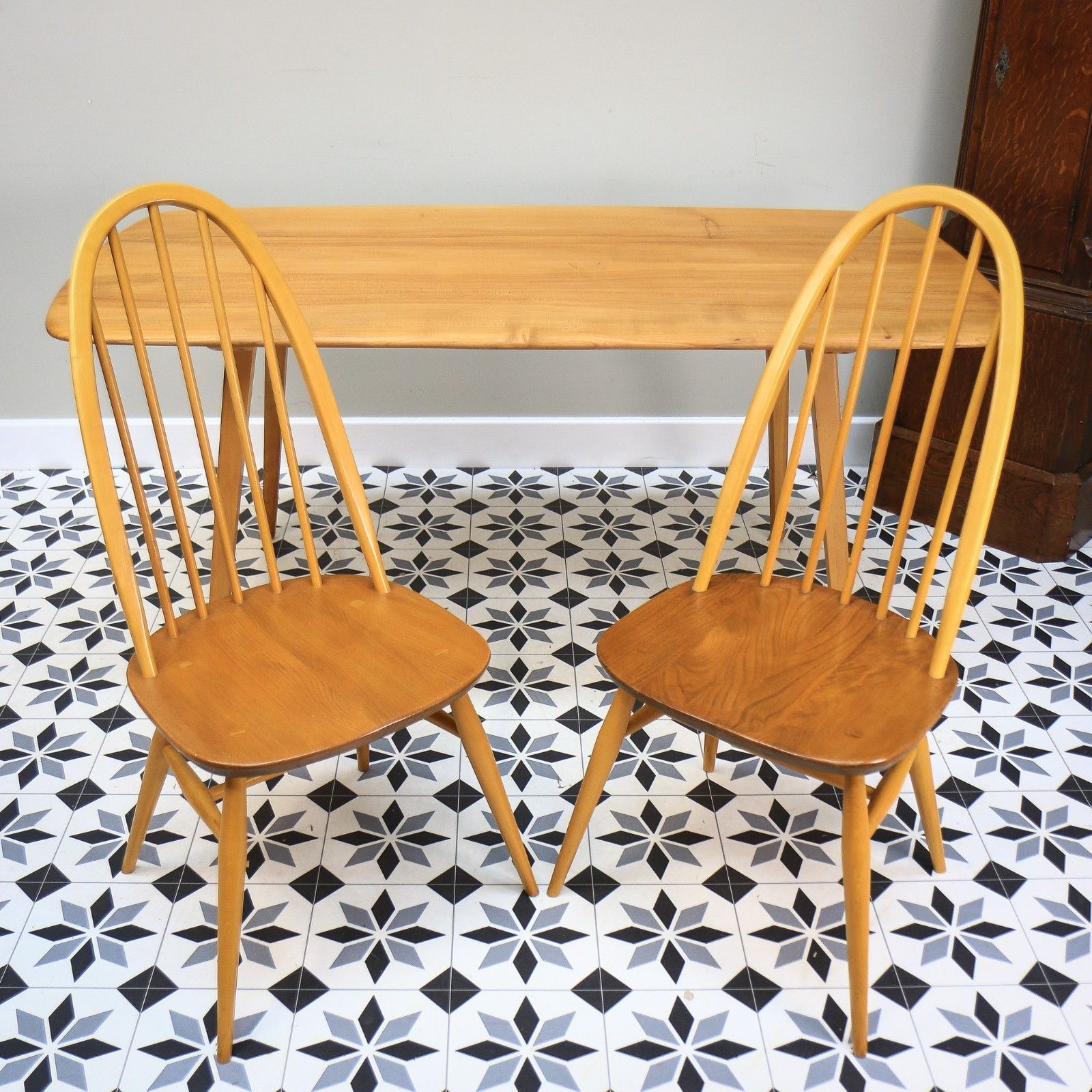 Furniture Six Ercol Quaker 365 Chairs And Ercol Plank Dinnig Table  In Elm And photo