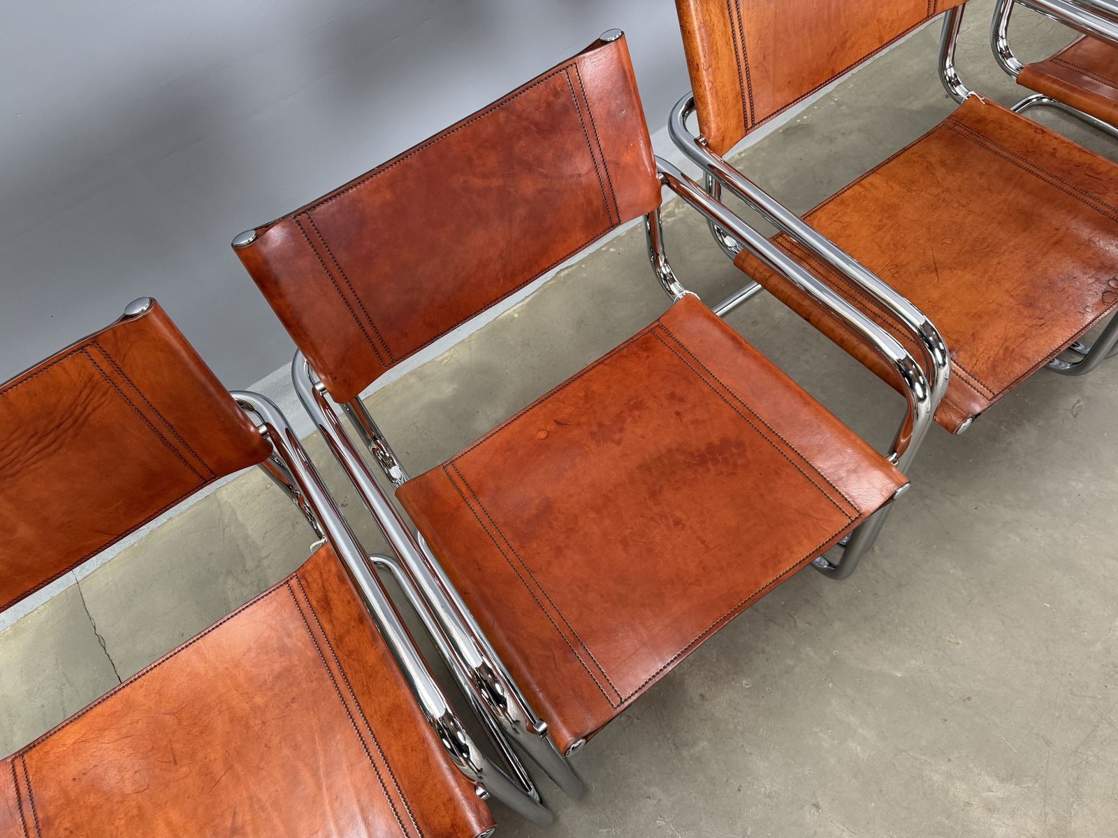 Six 6 Dining Mart Stam Marcel Breuer S34 Set Of 6  Chrome Tan Cognac Brown Leather Cantilever Bauhaus photo 6995.0