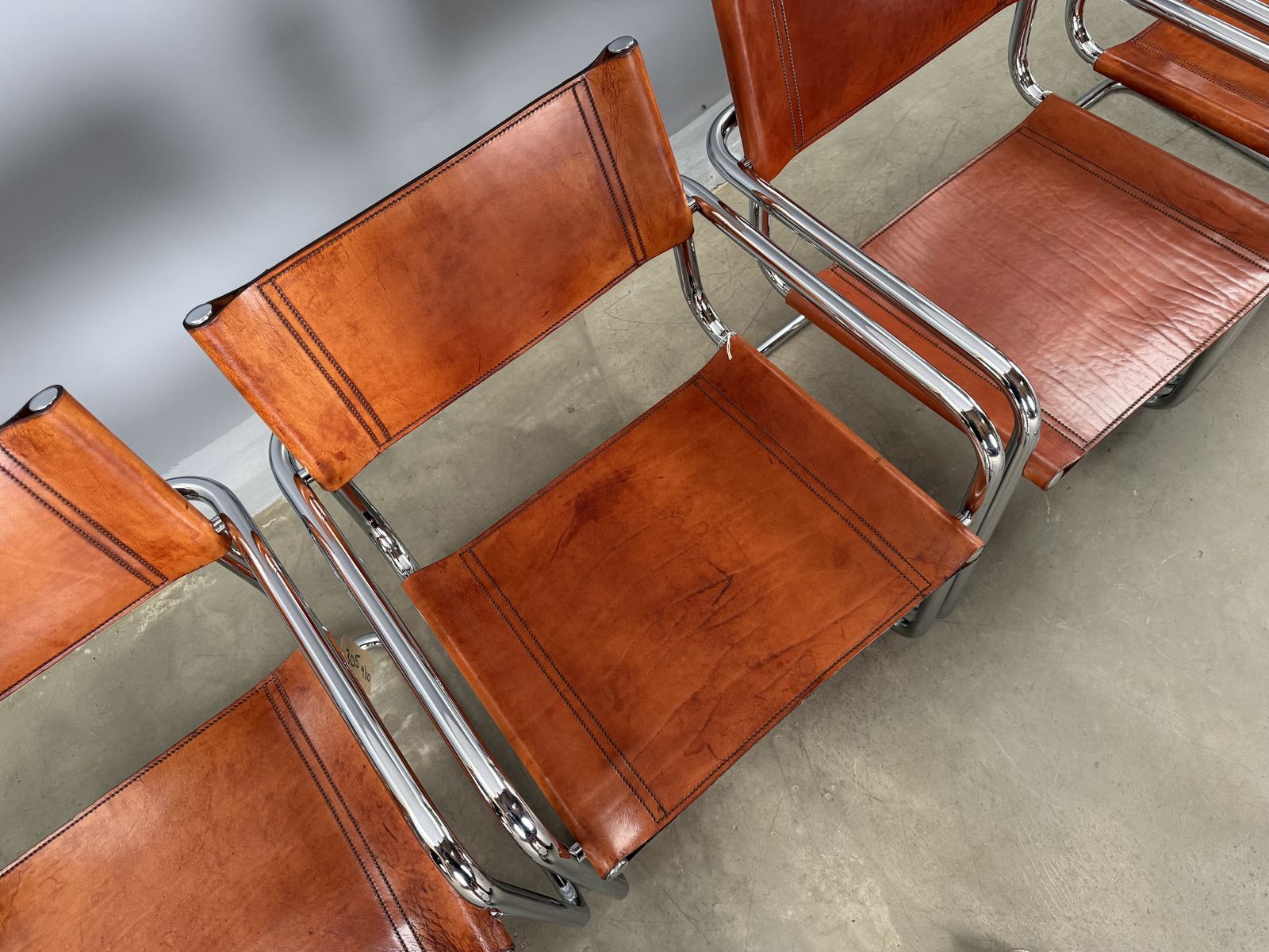 Six 6 Dining Mart Stam Marcel Breuer S34 Set Of 6  Chrome Tan Cognac Brown Leather Cantilever Bauhaus photo buy
