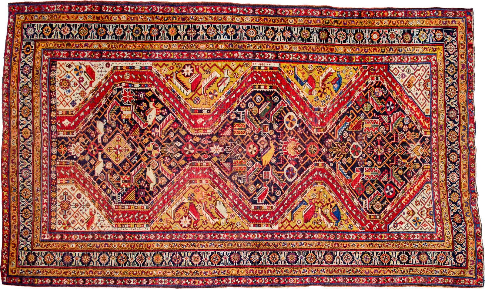 Antiek Khamseh tapijt 231x140cm photo vintage