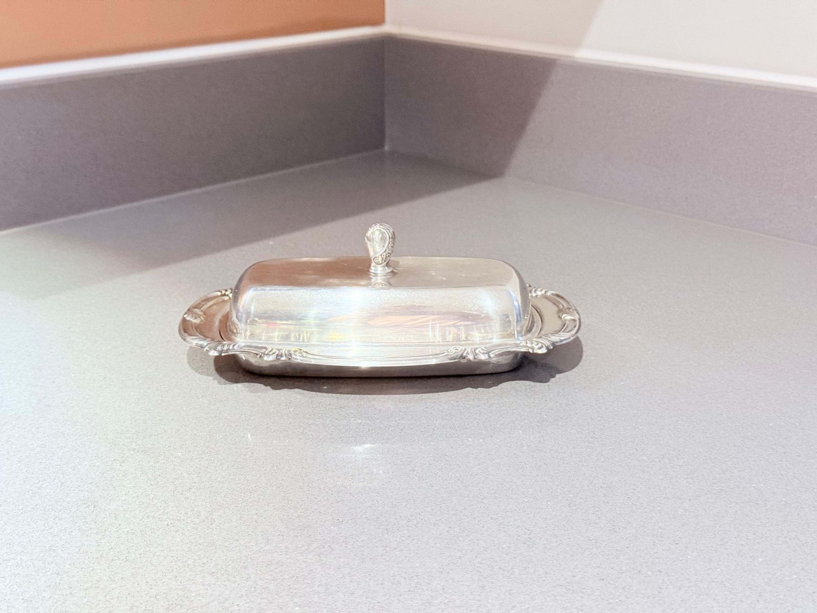 Antique Silver Butter Dish With Crystal Liner & Spoon, Elegant Vintage Tableware photo furniture