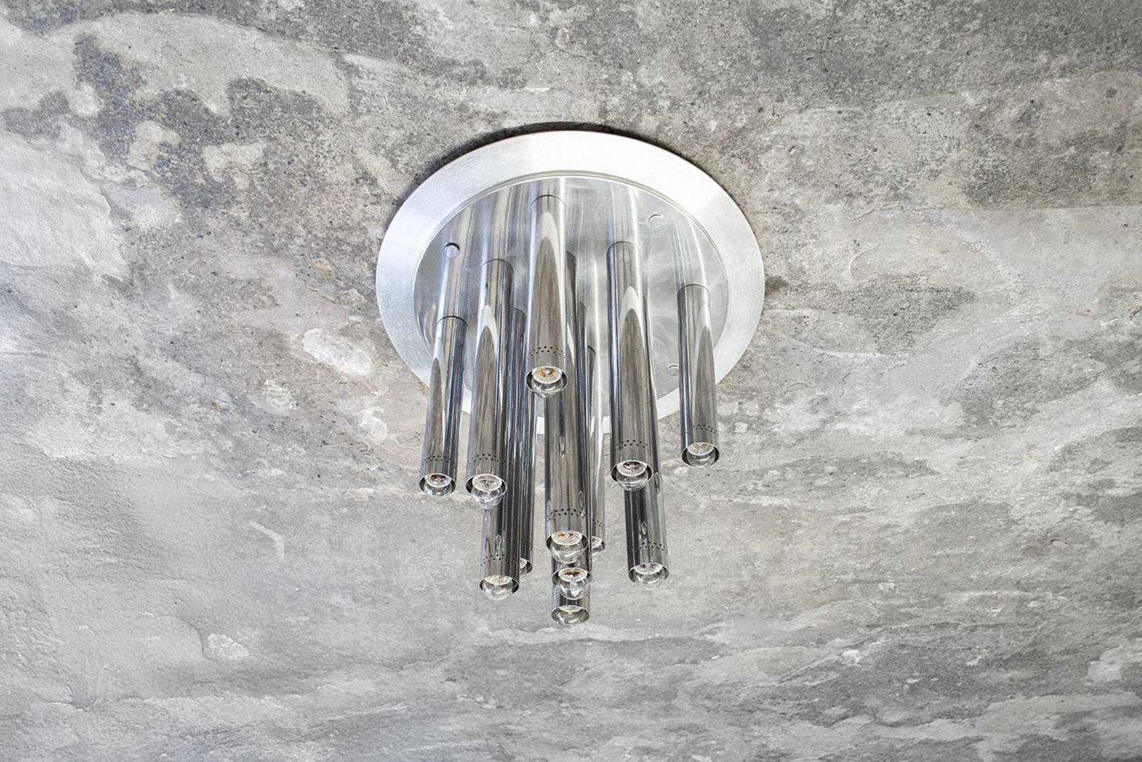 Grote plafondlamp met 13 chromen lichtpunten van Goffredo Reggiani, jaren 1970