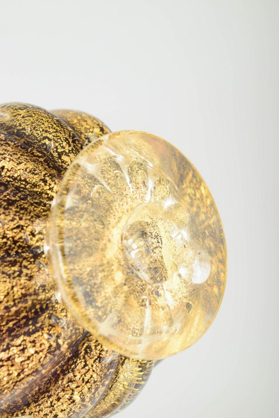 Murano Vase With Ribbed Body, Two Clear Handles And Gold Dust Inclusions. photo Home Decor