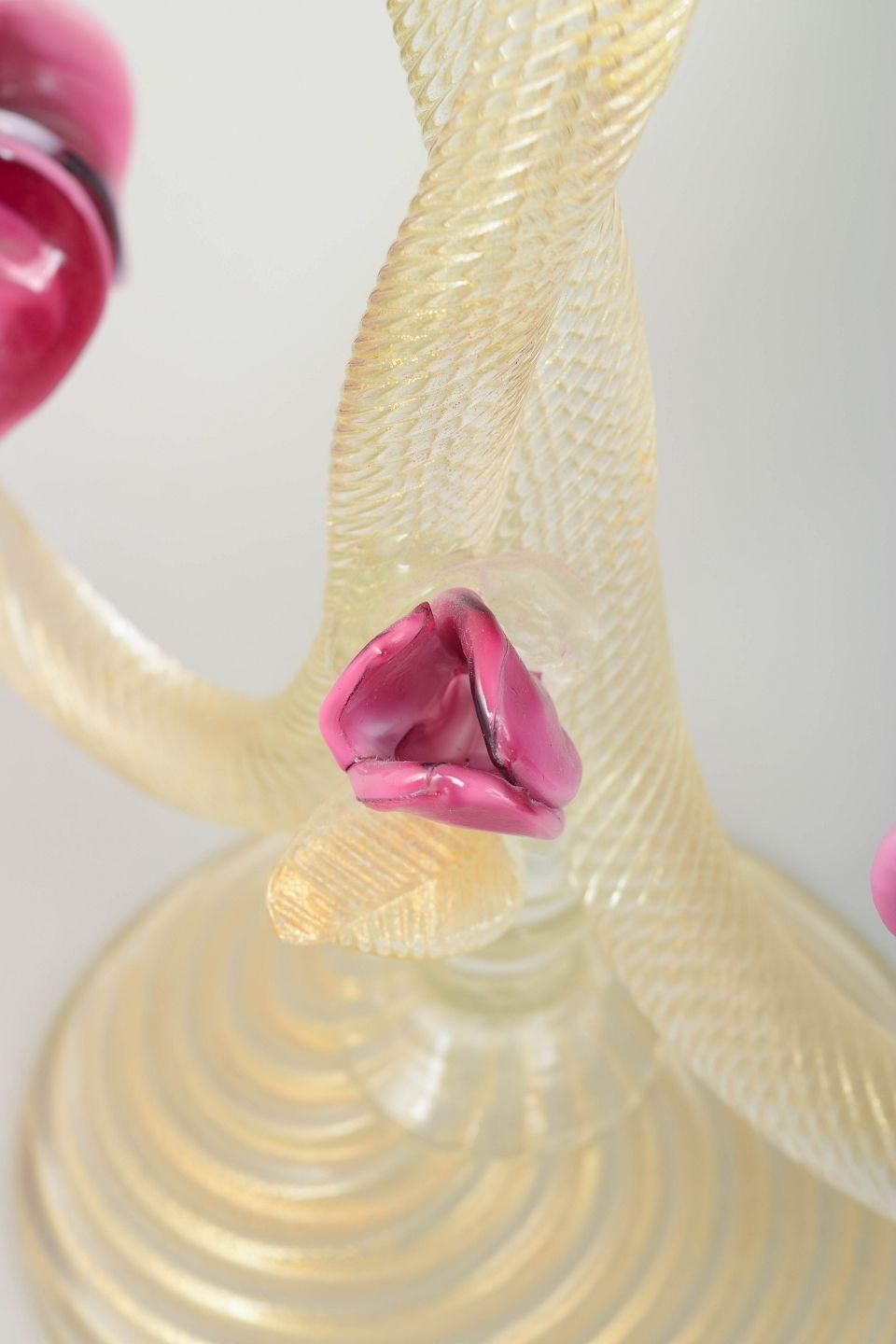 Murano. Large Two Light Art Glass Candlestick With Floral Elements, 1960s photo Home Decor