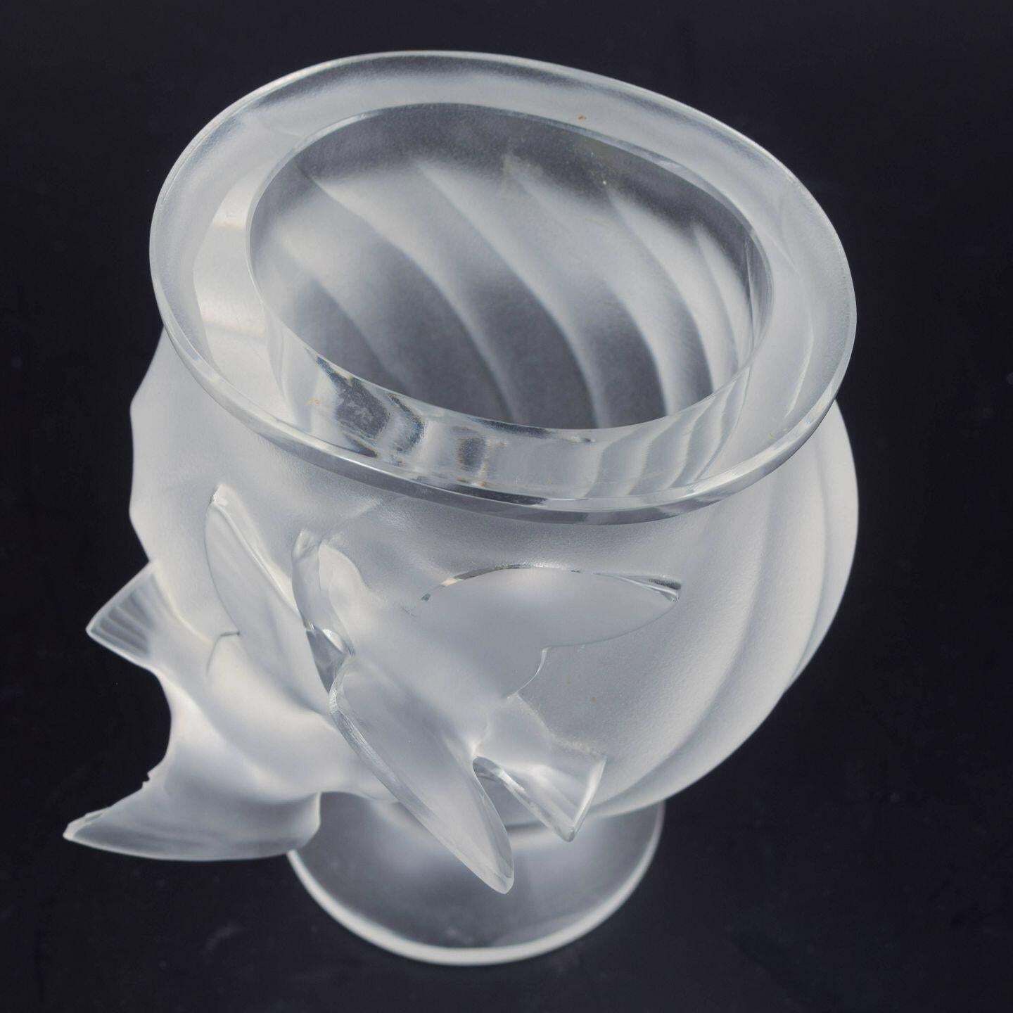 René Lalique. Frosted Crystal Vase Featuring Two Swallows In Relief, 1970s photo furniture