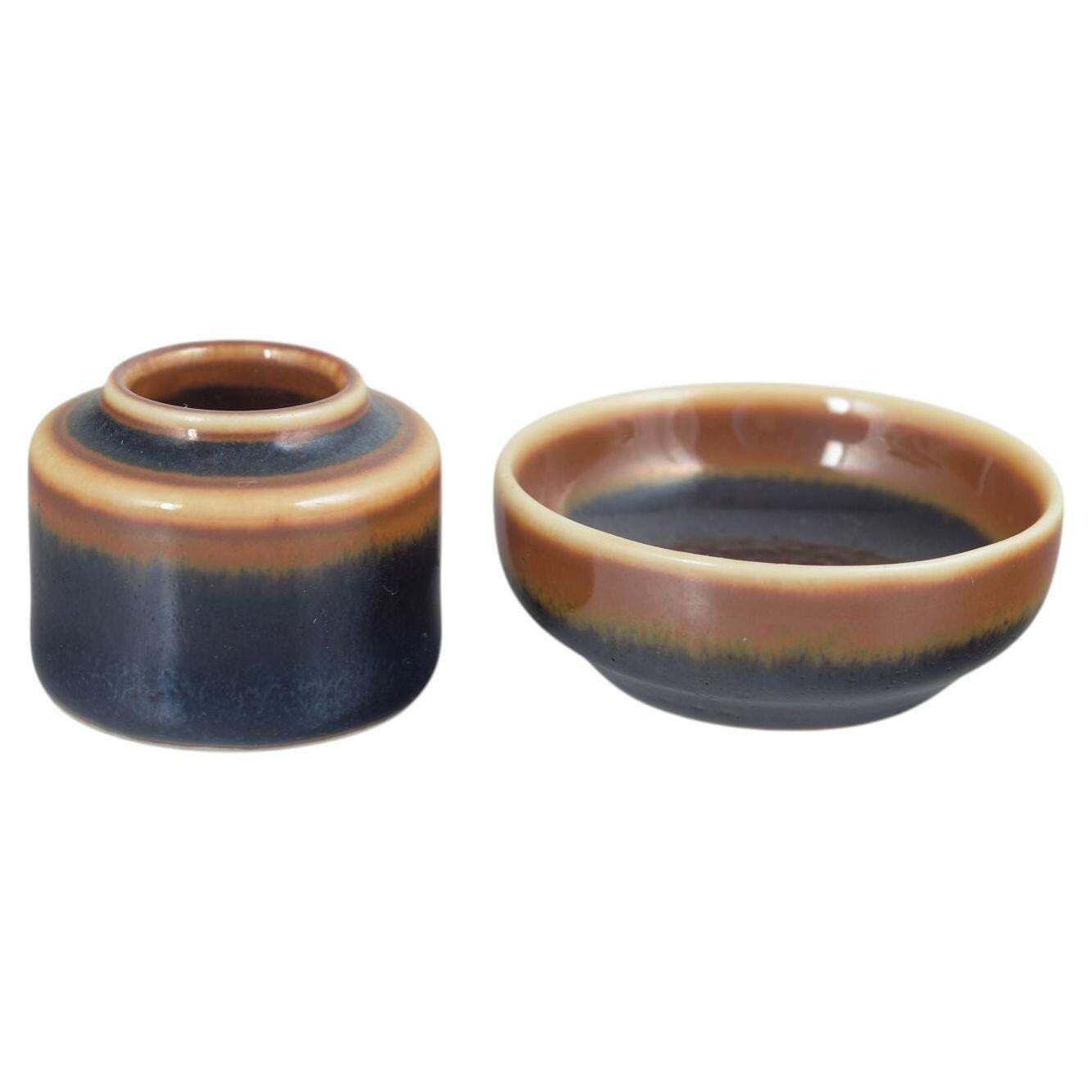 Carl Harry Stålhane, Rörstrand. Miniature Stoneware Vase And Bowl, Mid 20th C.