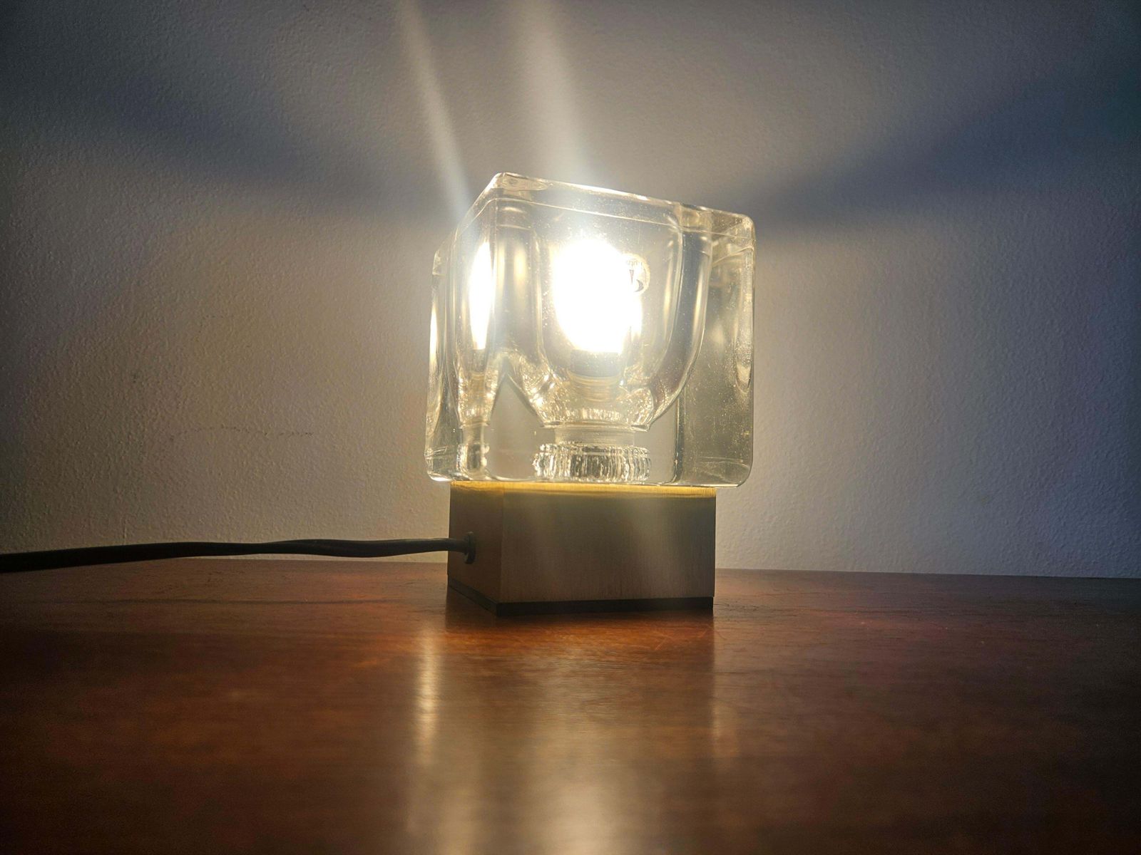 photo for sale Midcentury Rare Ice Cube Glass Table Lamp, Peill & Putzler, Germany, 1970s