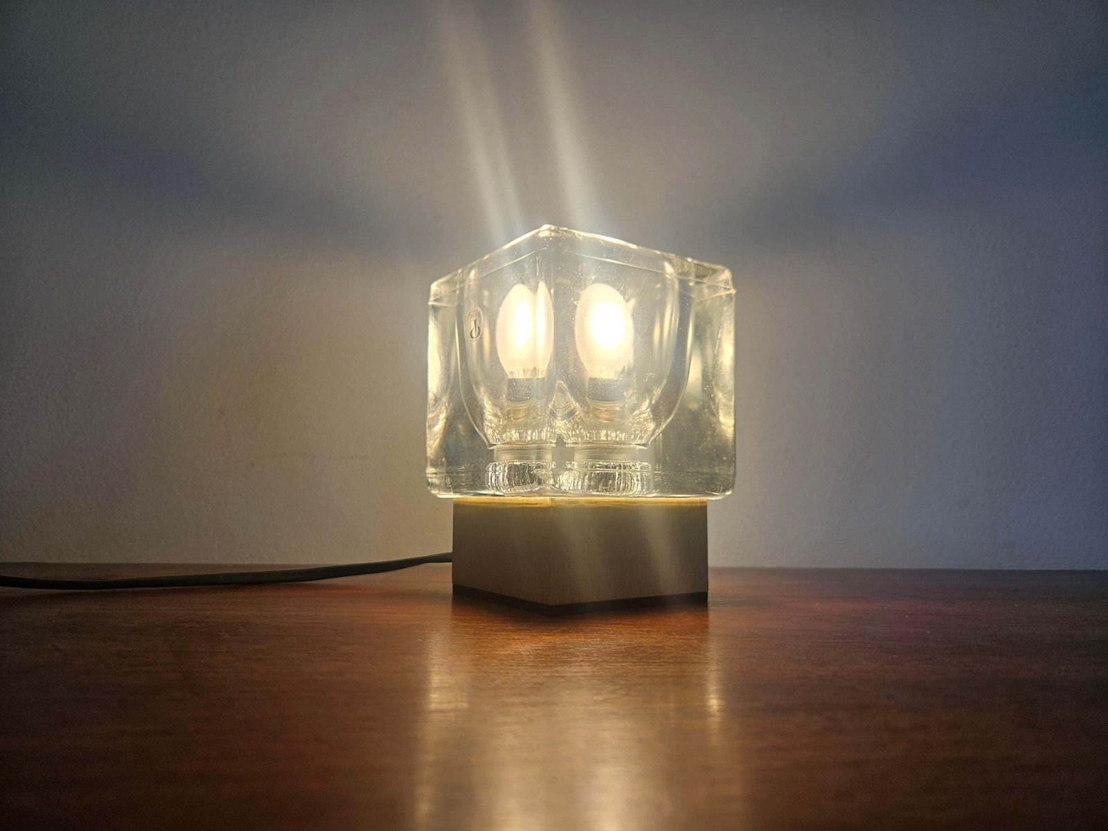 Verlichting Mid-Century zeldzame ijsblokjes glazen tafellamp, Peill & Putzler, Duitsland, jaren 1970 photo