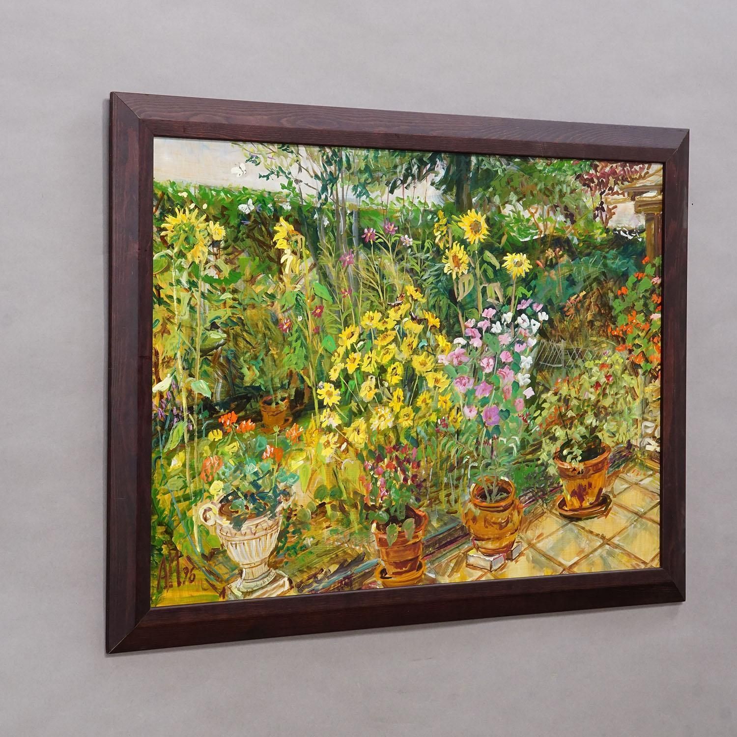 In The Neighbor's Garden, 1996 – Olieverfschilderij van Alexander Michael photo for sale