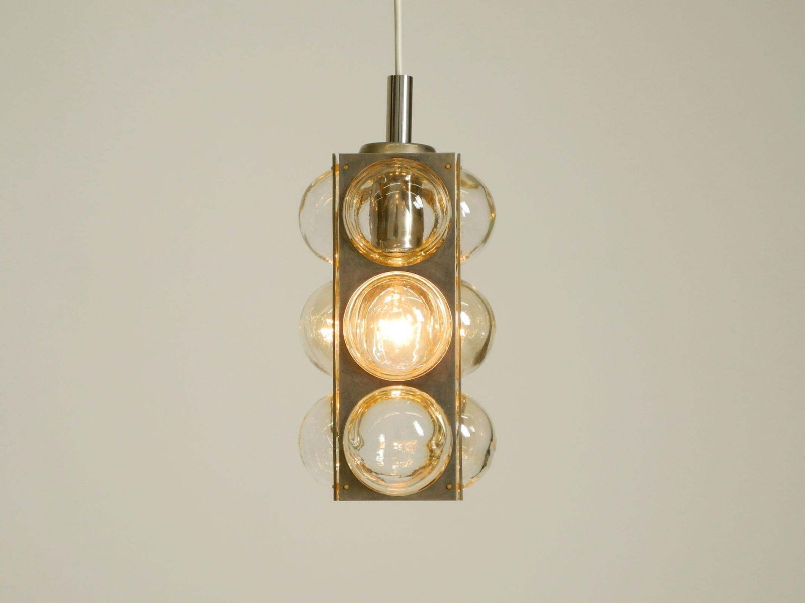 photo vinterior Space Age Hanglamp uit de jaren 1960 van Temde, Glas en Vernikkeld Metaal