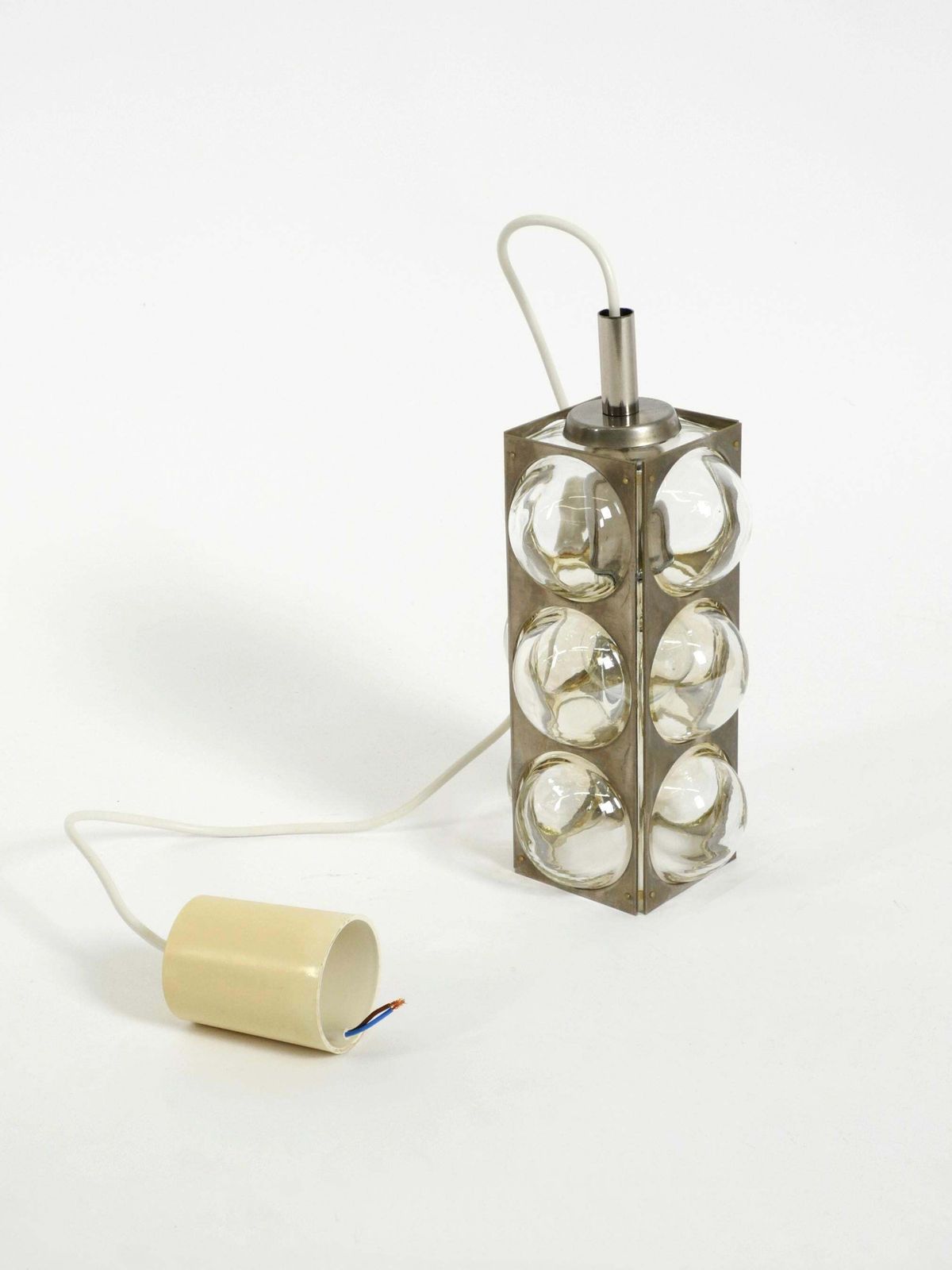 photo vintage 1960s Space Age Pendant Lamp By Temde, Made Of Glass And Nickel Plated Metal