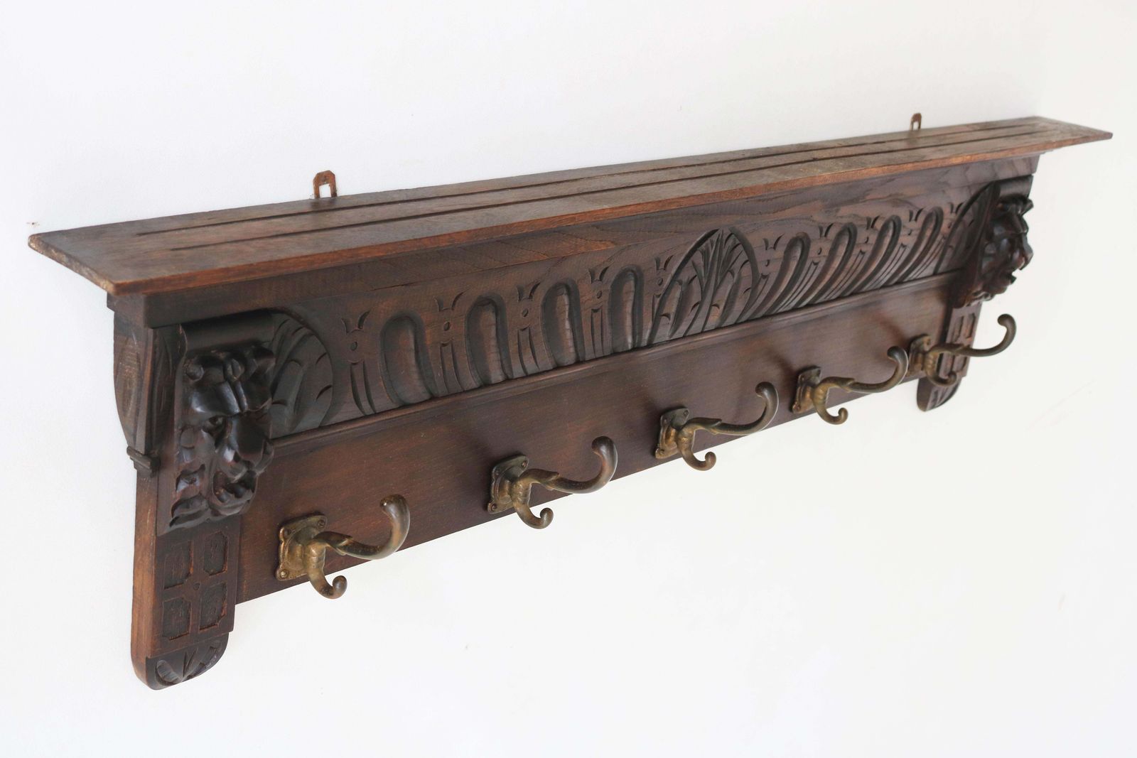 Antique Renaissance Revival Coat Rack / Hat Rack 1880 Lion Masks Carved Oak photo Furniture