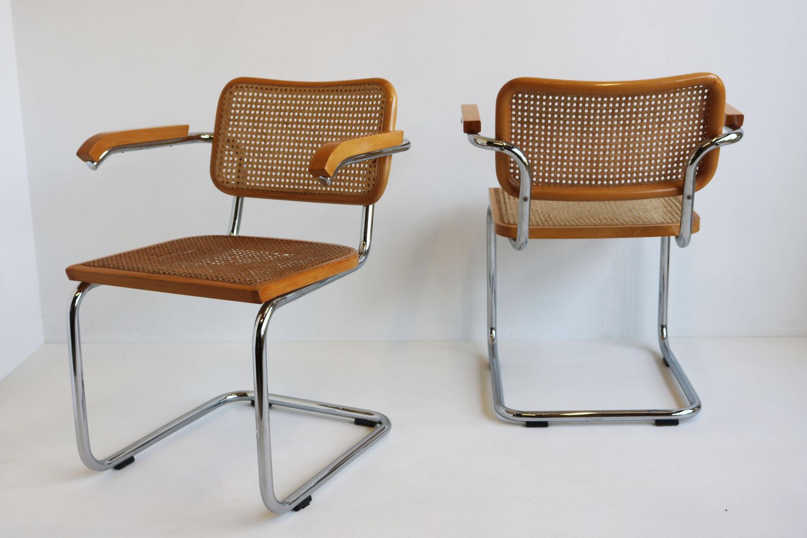 Pair Of B64 Cesca Armchairs By Marcel Breuer 1970s Made In Italy Chrome Beech photo vintage