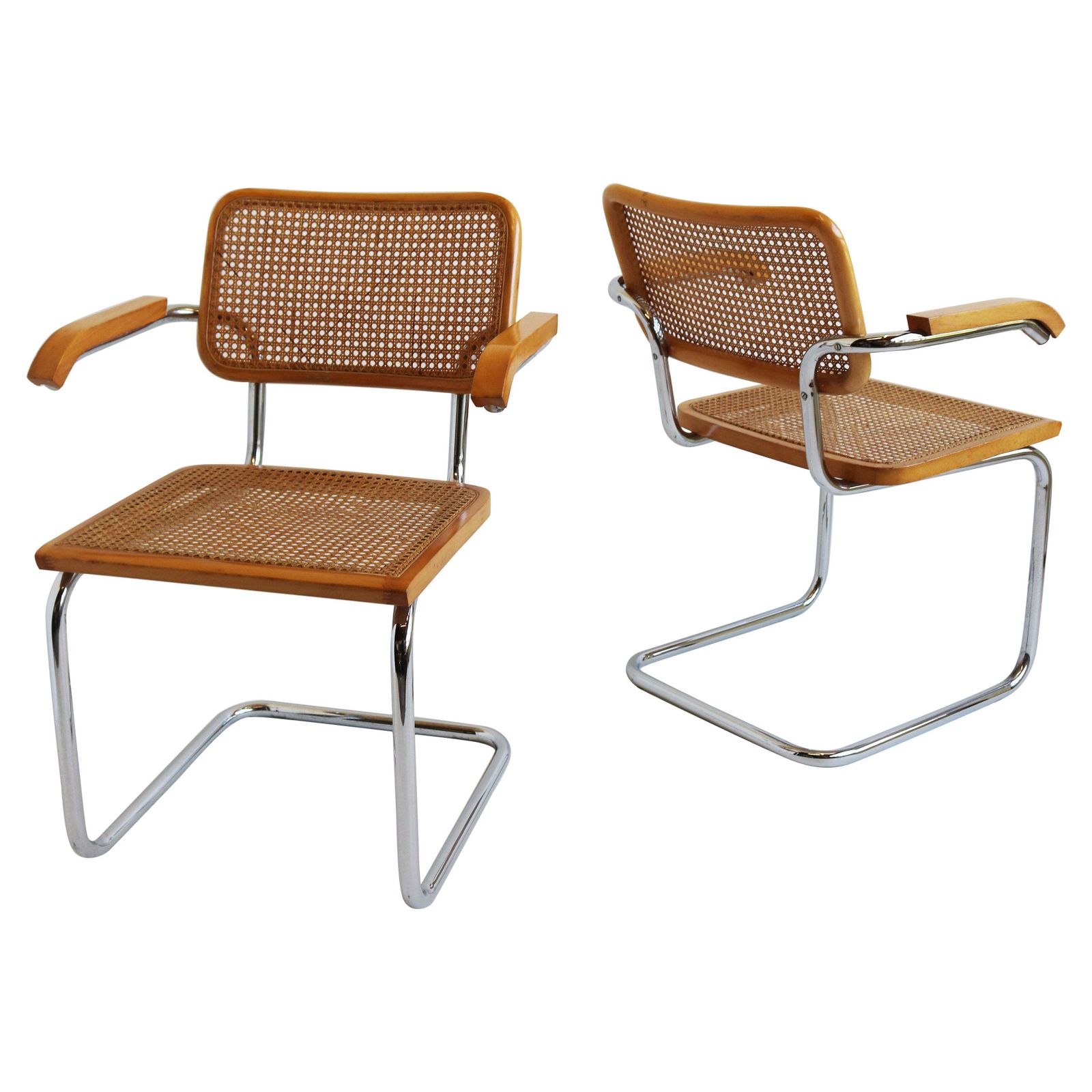Paar B64 Cesca fauteuils van Marcel Breuer, jaren 1970, gemaakt in Italië, chroom en beukenhout #2