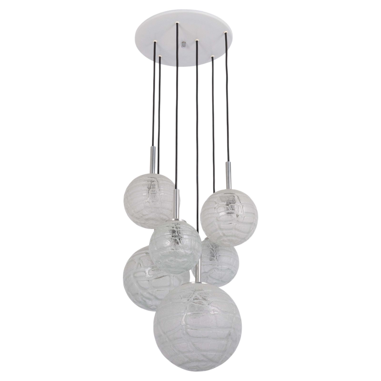Grote design hanglamp met cascadestructuur en ijsglas, Doria, Duitsland, jaren 1970