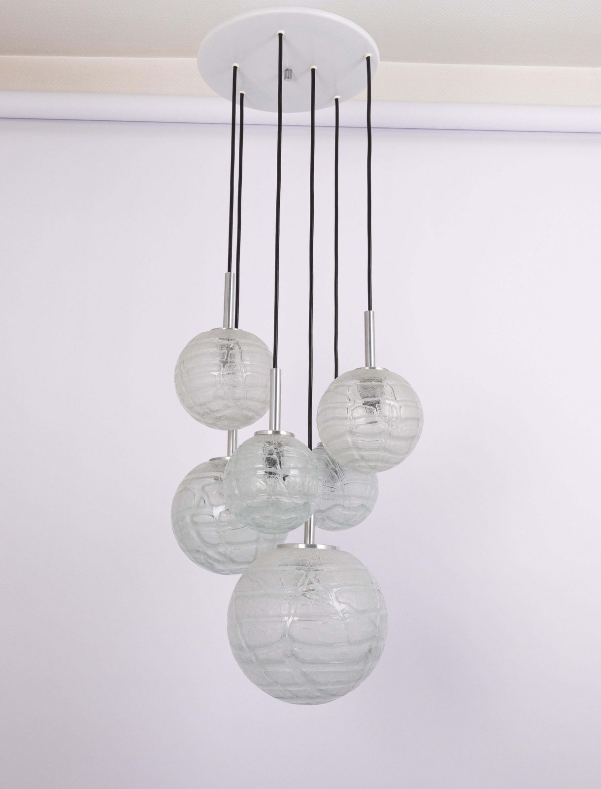 Large Designer Cascading Chandelier Ice Glass By Doria, Germany, 1970s photo for sale