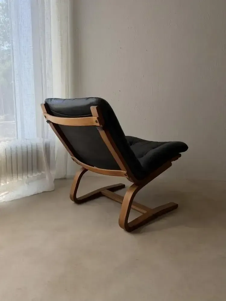 Mid-Century Fauteuil in Zwart Leer van Multiplex, jaren 1970 photo for sale