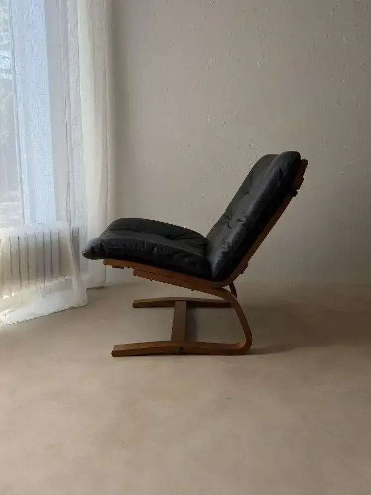 Mid-Century Fauteuil in Zwart Leer van Multiplex, jaren 1970 photo 808.0