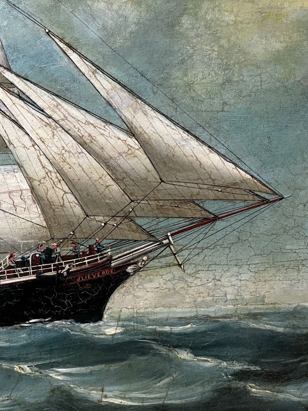 Groot 19e eeuws olieverfchilderij, marine, clipper juteschip Slieve Roe voor Calcutta photo vintage