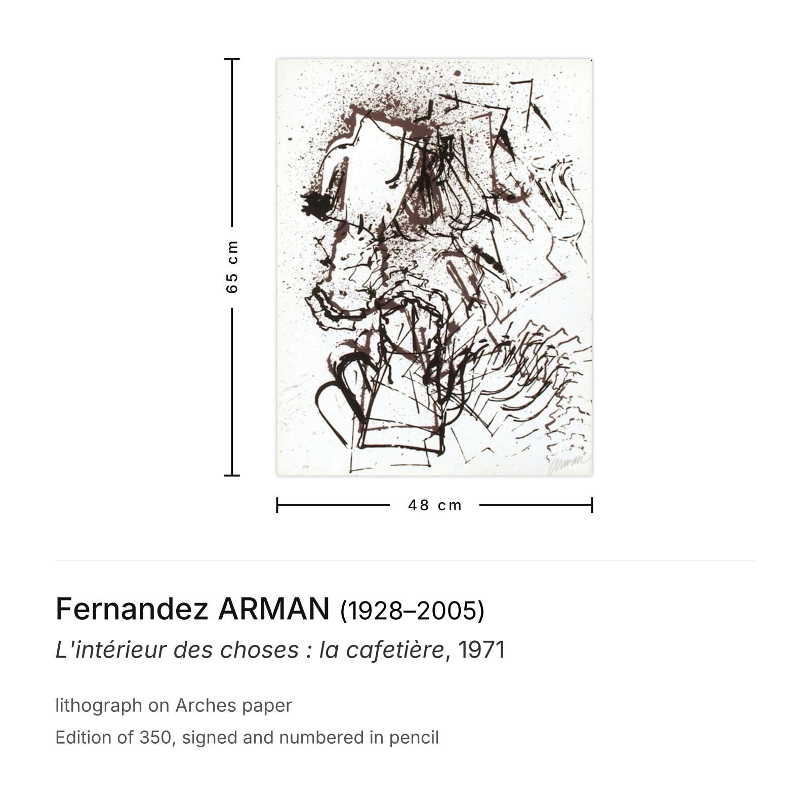 Fernandez Arman Gesigneerde Lithografie L'intérieur Des Choses : La Cafetière 1971 photo furniture