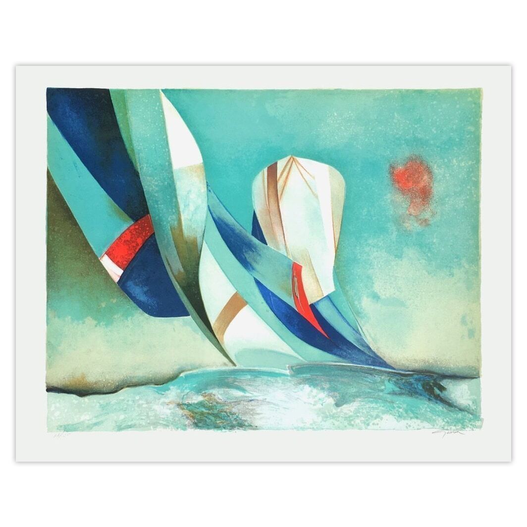 Claude Gaveau Gesigneerde Lithografie Marine à La Gîte 1985