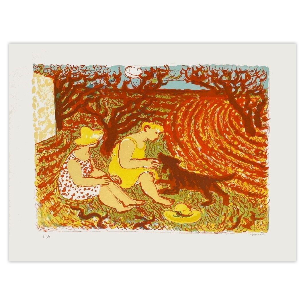 Maurice Savin Gesigneerde Lithografie Femme Au Chien 1965