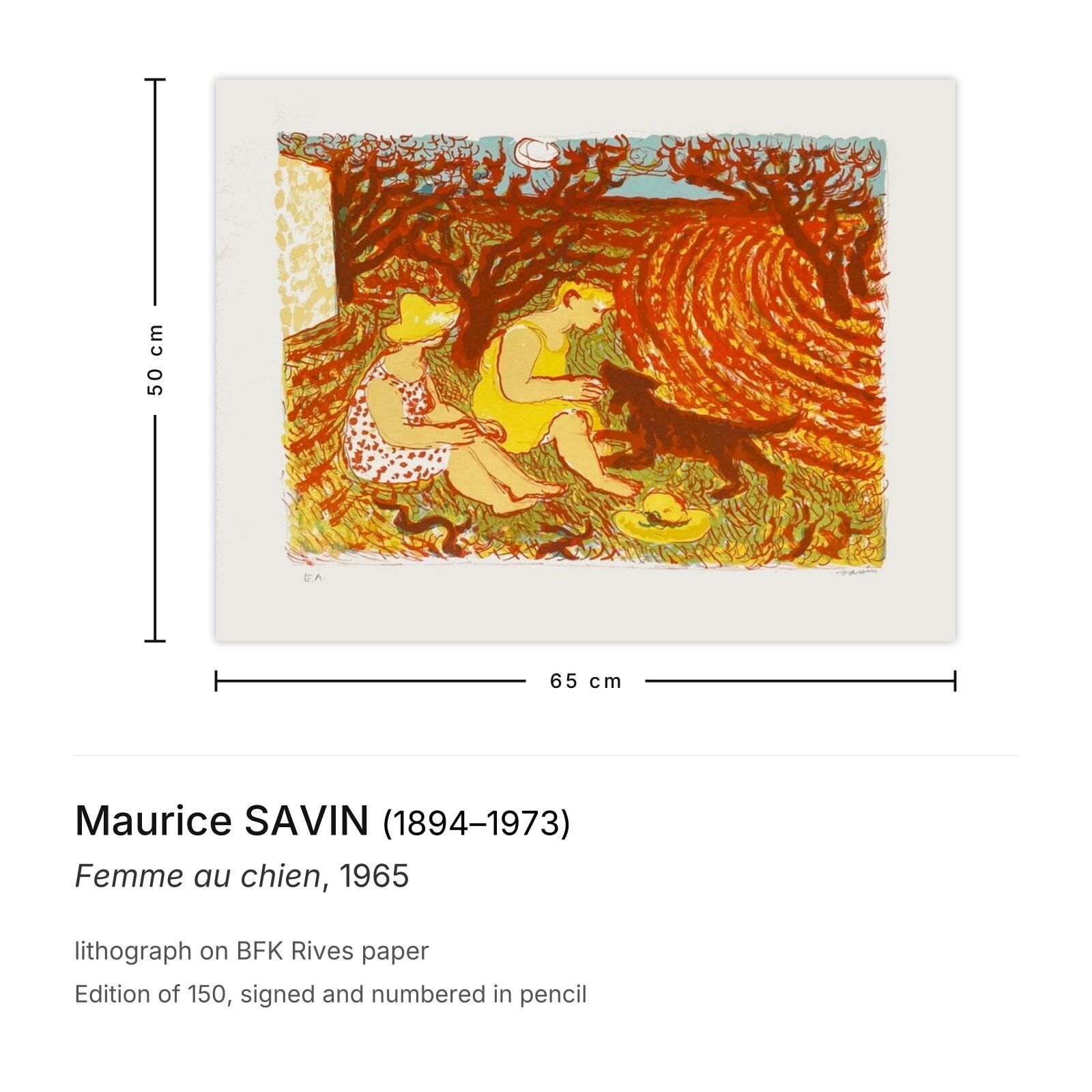 Maurice Savin Signed Lithograph Femme Au Chien 1965 photo furniture