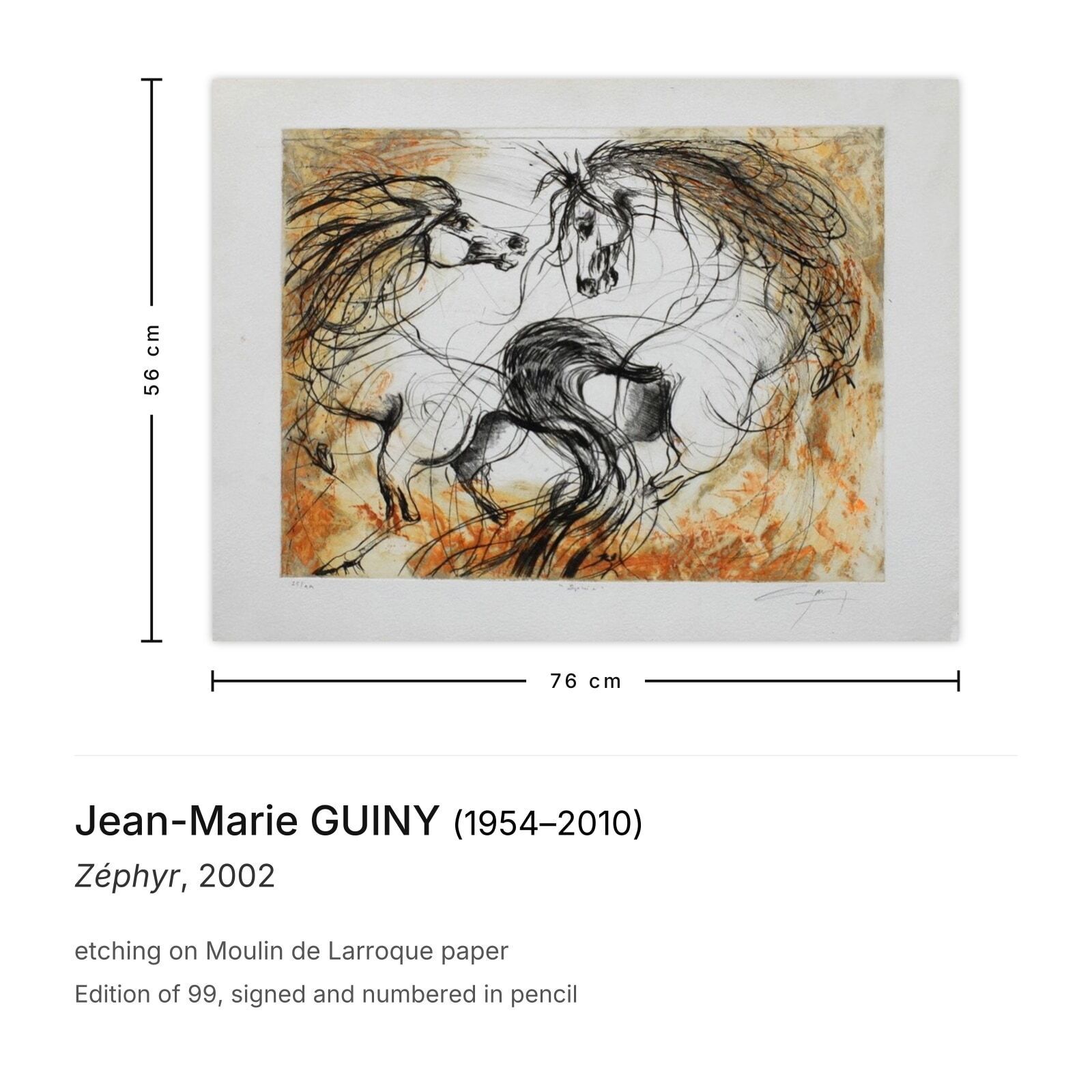 Jean Marie Guiny Signed Etching Zéphyr 2002 photo furniture