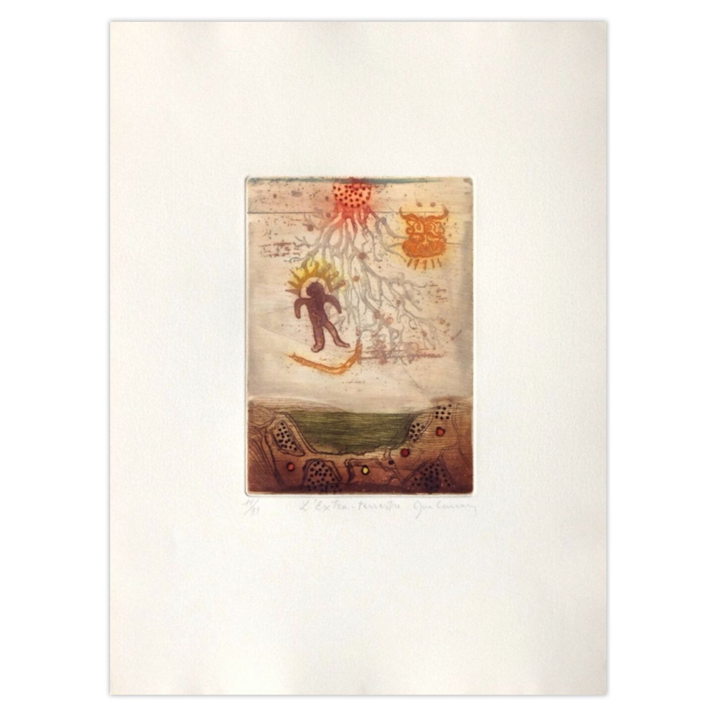 René Carcan Signed Etching Voyage Au Delà De La Terre I 1988