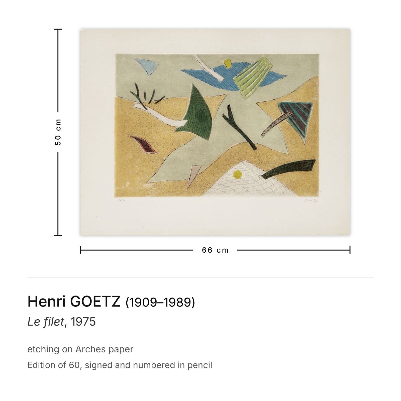 Henri Goetz Gesigneerde Ets Le Filet 1975 photo furniture