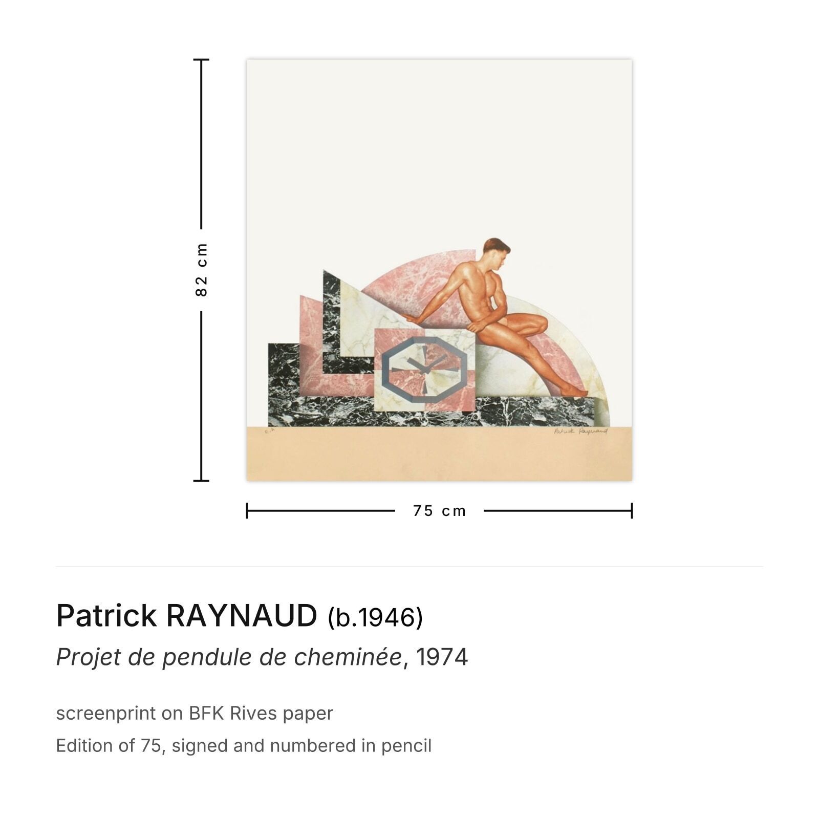Patrick Raynaud Gesigneerde Zeefdruk Projet De Pendule De Cheminée 1974 photo furniture