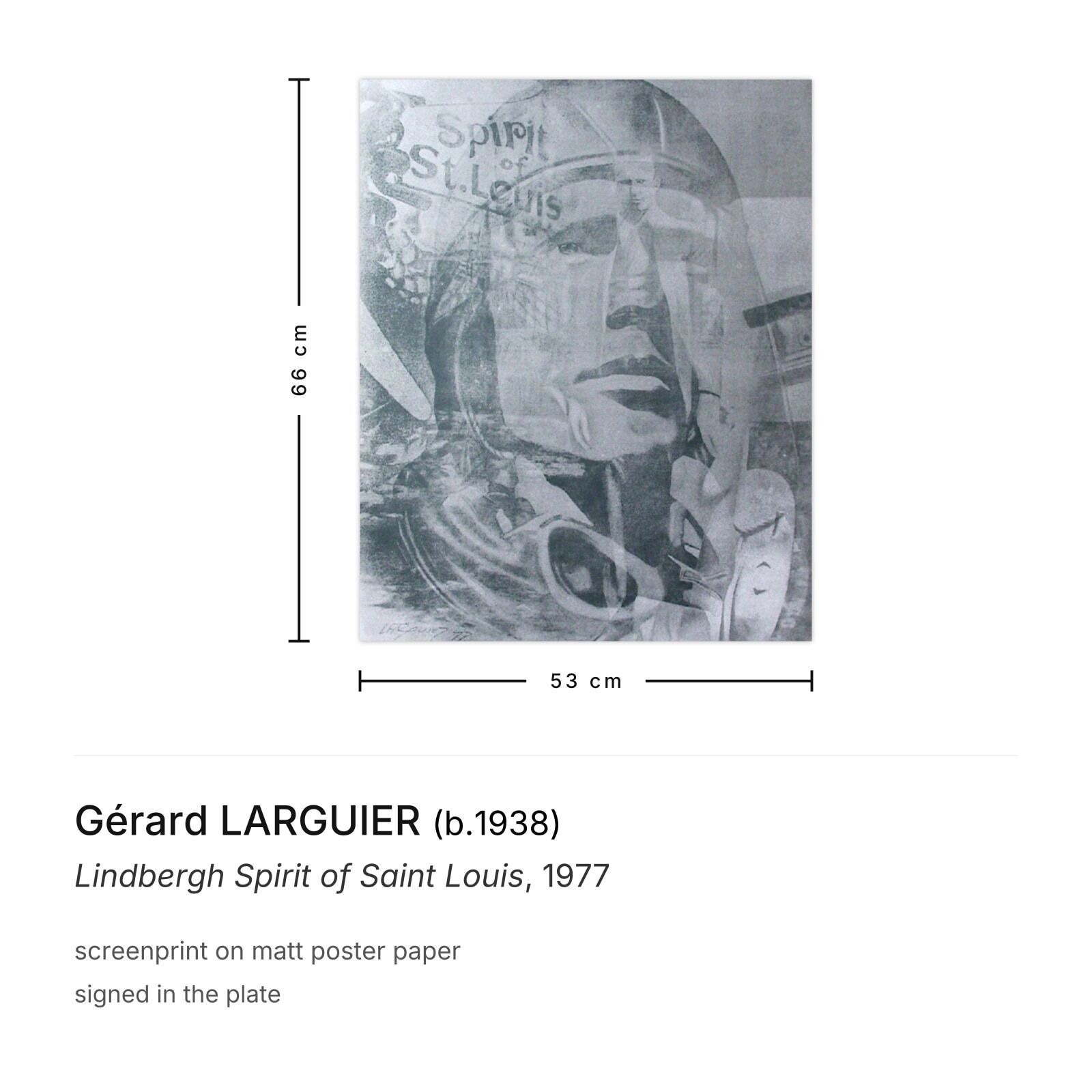 Gérard Larguier Zeefdruk Lindbergh Spirit Of Saint Louis 1977 photo furniture