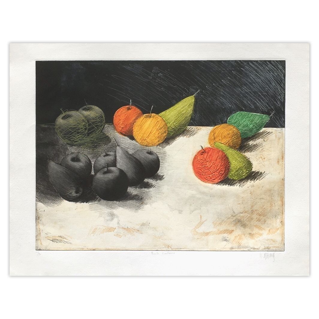 Michel Mathonnat Signed Etching Fruits D'automne 1990