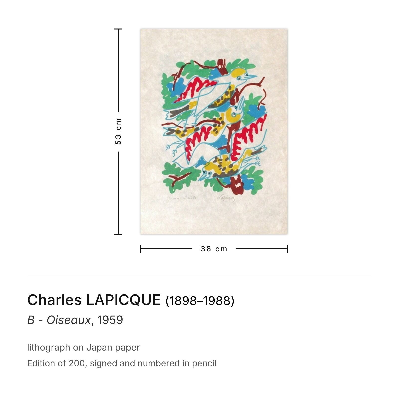 Charles Lapicque Gesigneerde Lithografie B Oiseaux 1959 photo furniture