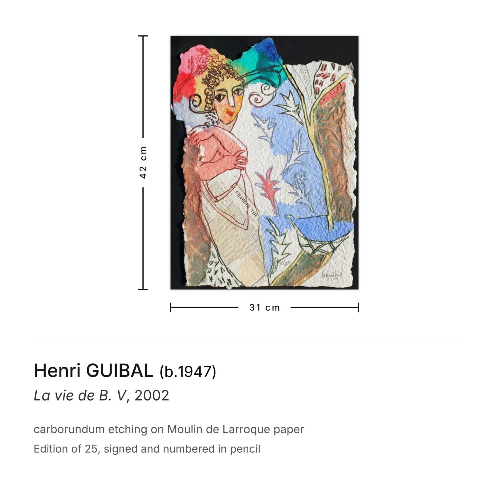 Henri Guibal Gesigneerde Carborundum Ets La Vie De B. V 2002 photo furniture