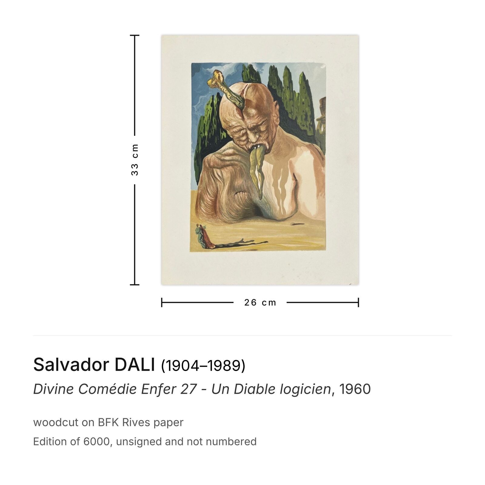 Salvador Dali Houtsnede Divine Comédie Enfer 27 Un Diable Logicien 1960 photo furniture