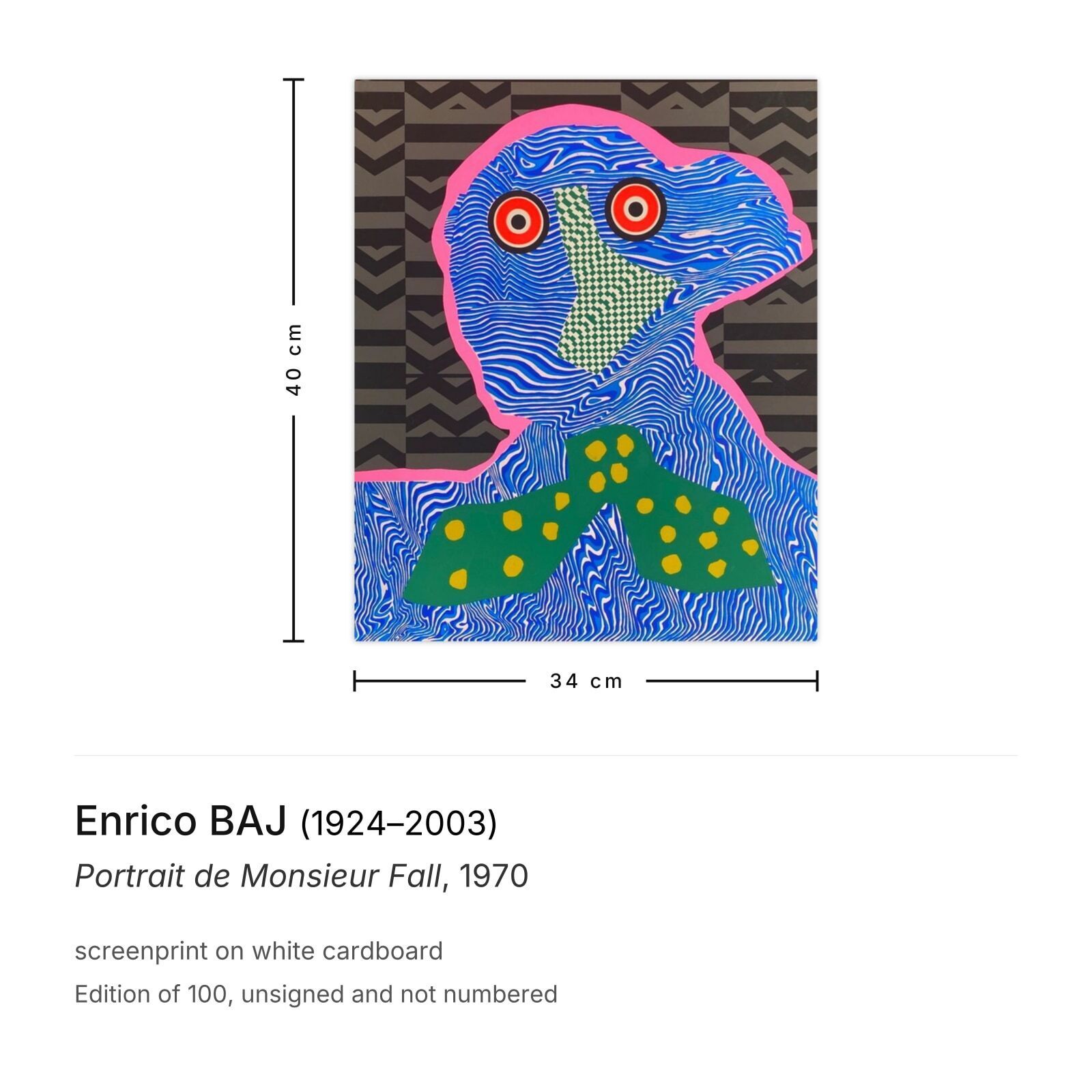 Enrico Baj Zeefdruk Portrait De Monsieur Fall 1970 photo furniture