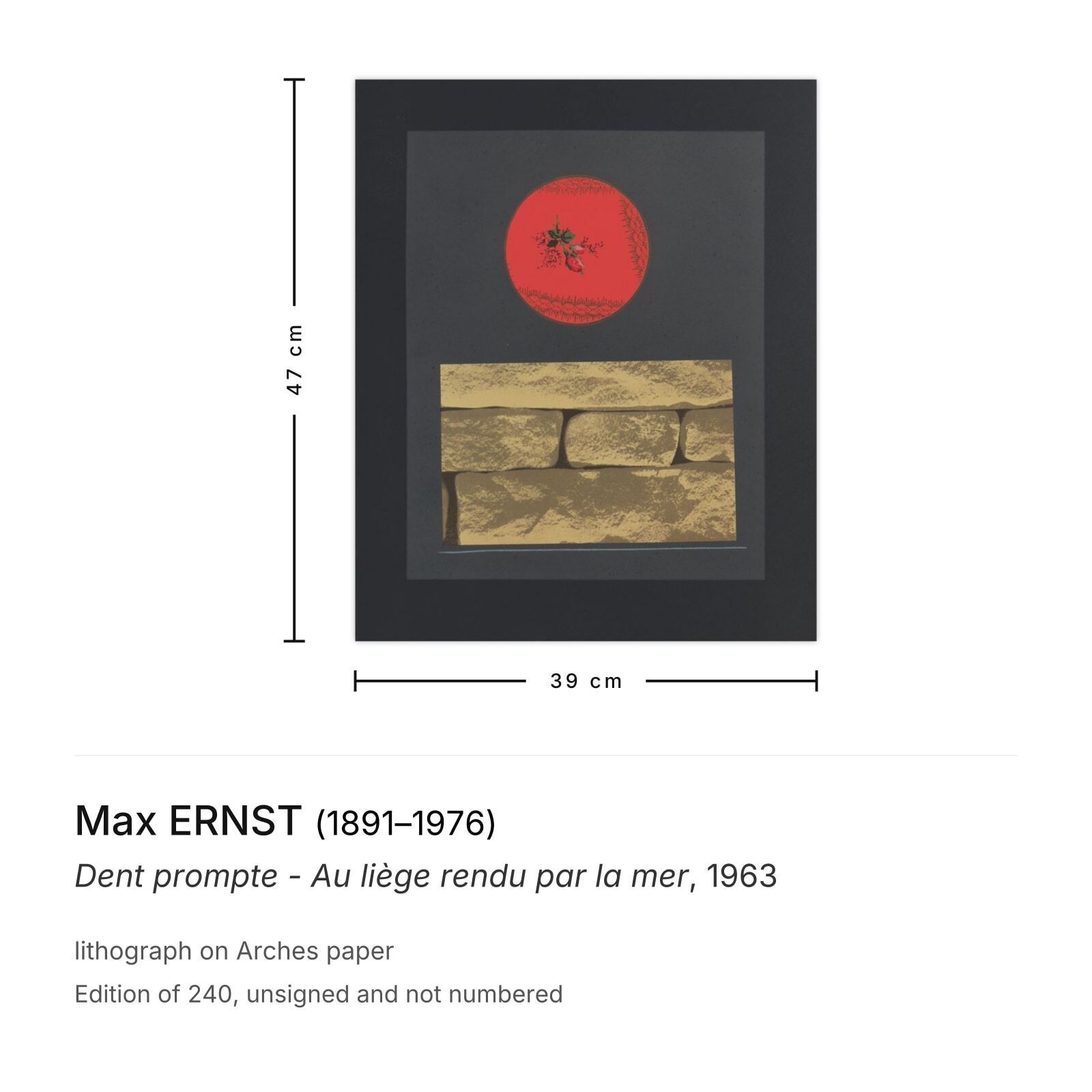 Max Ernst Lithografie Dent Prompte Au Liège Rendu Par La Mer 1963 photo furniture