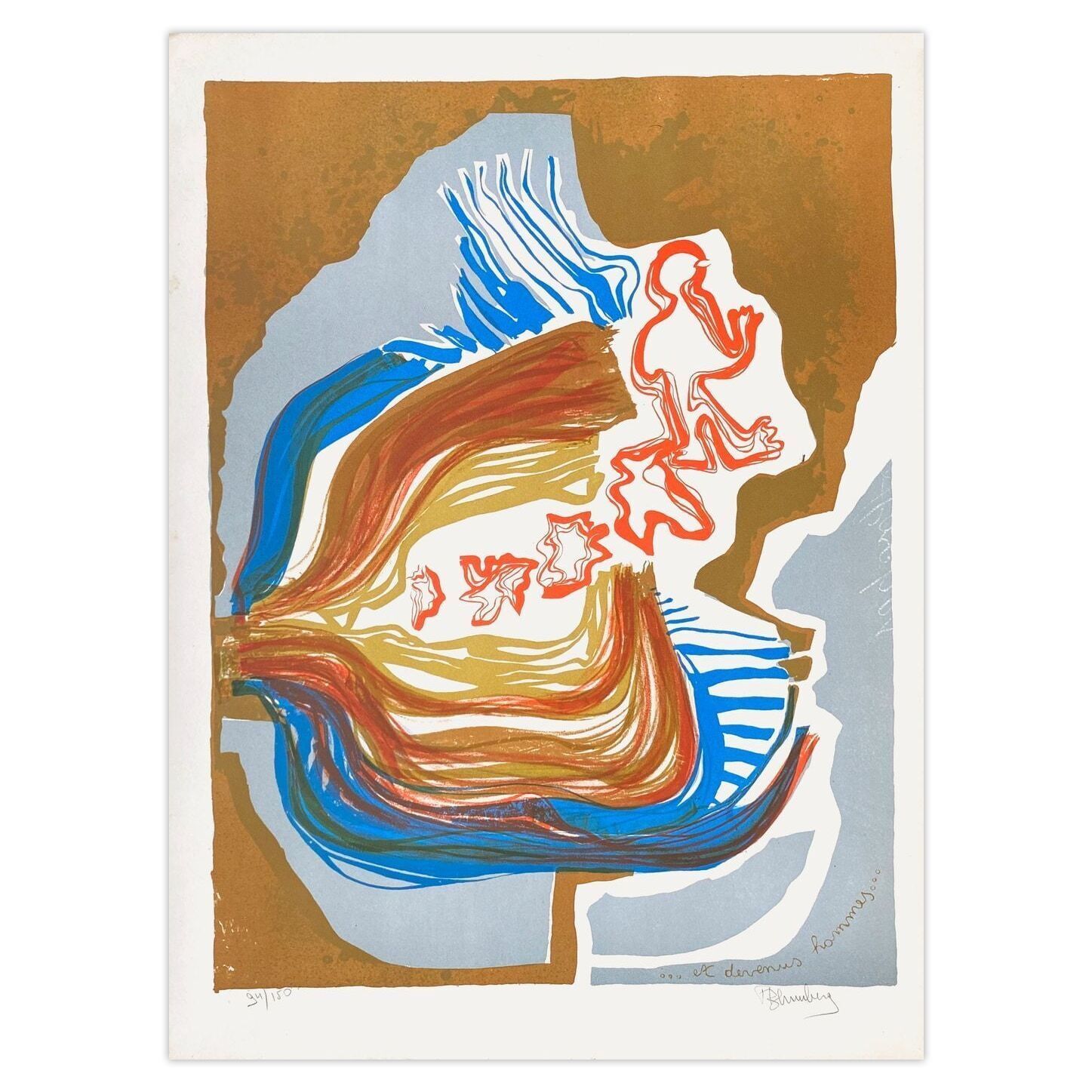 Paulette Blumberg Gesigneerde Lithografie Devenus Hommes 1970